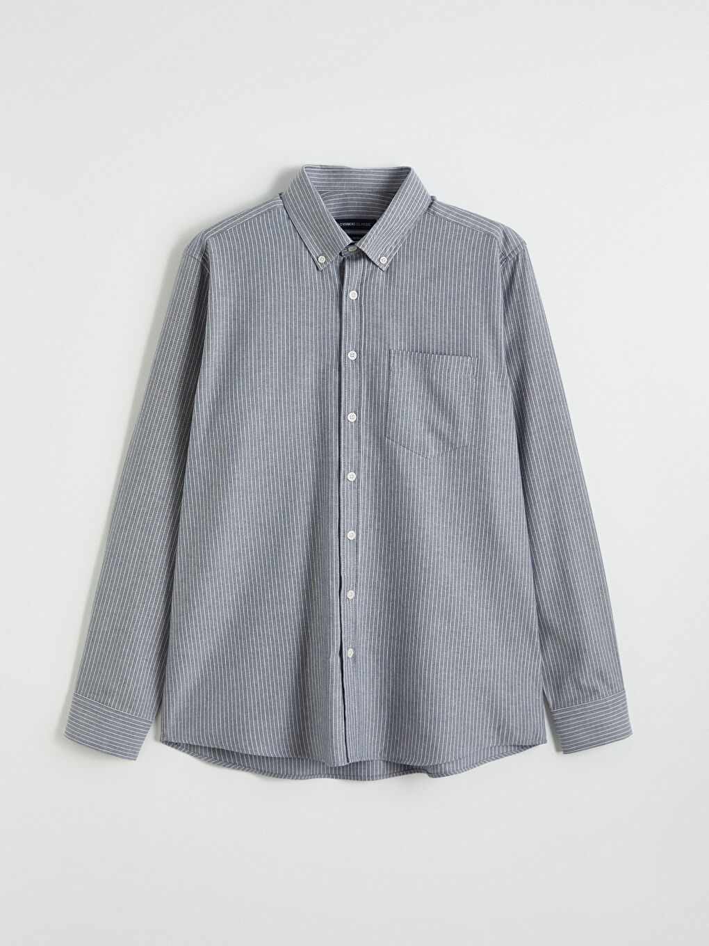 Lacivert Regular Fit Çizgili Keten Görünümlü Erkek Gömlek-4