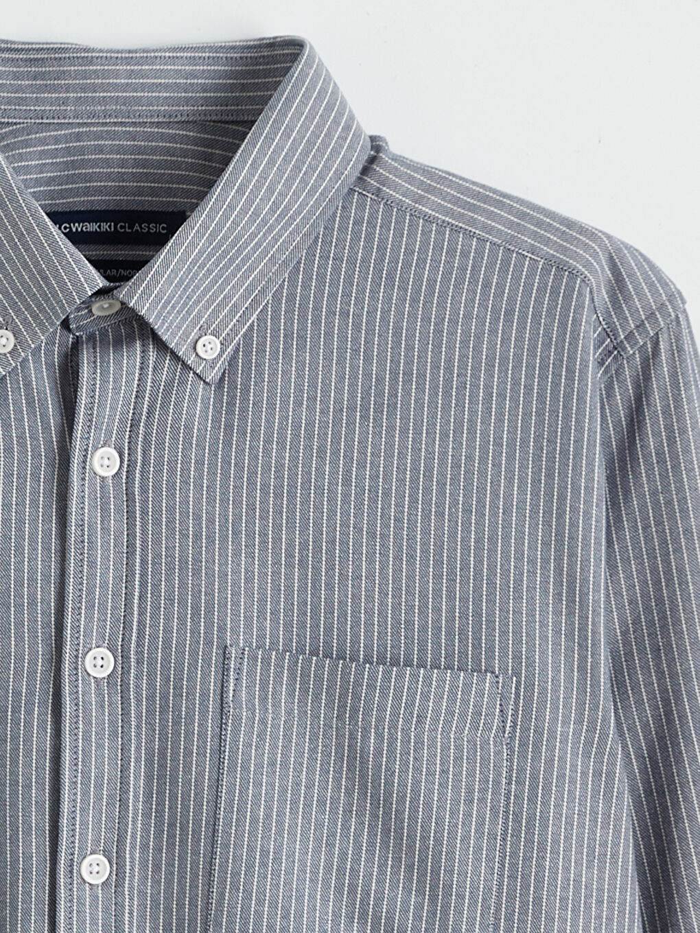 Lacivert Regular Fit Çizgili Keten Görünümlü Erkek Gömlek-5