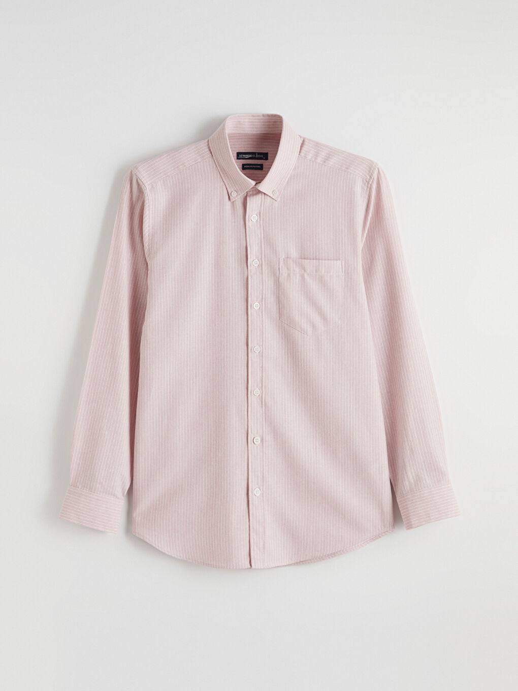 Pembe Regular Fit Çizgili Keten Görünümlü Erkek Gömlek-4