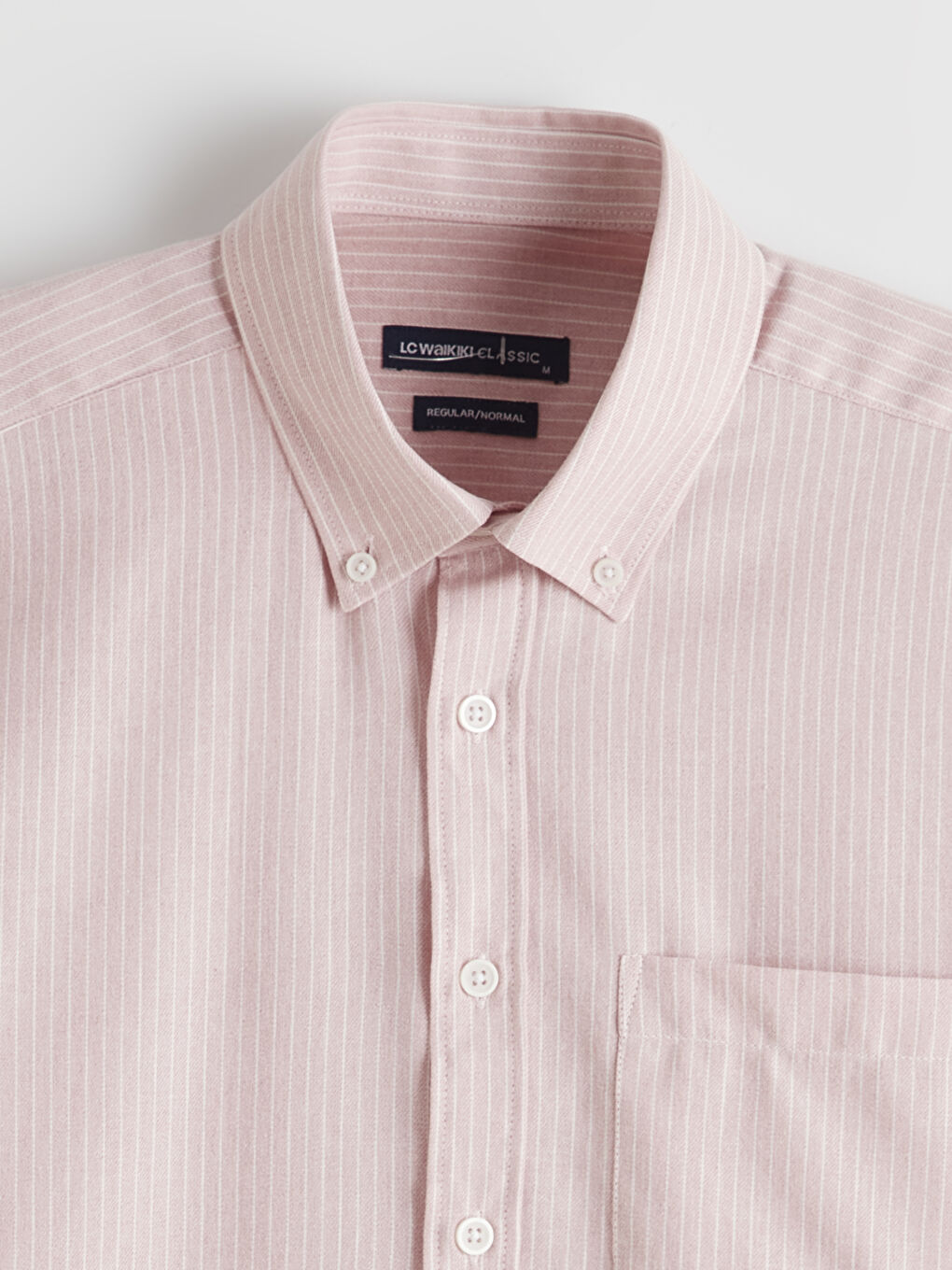 Pembe Regular Fit Çizgili Keten Görünümlü Erkek Gömlek-5