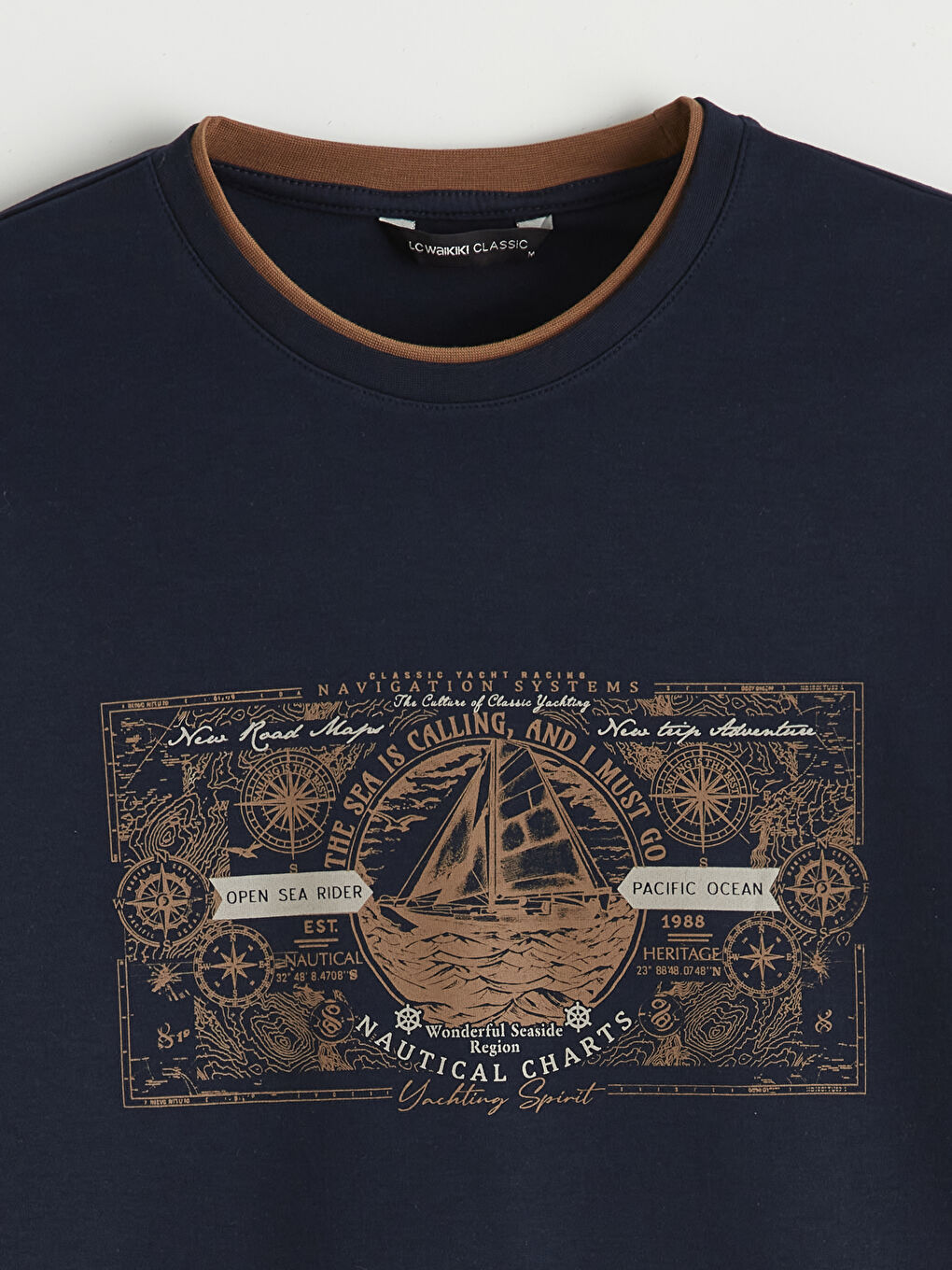 Lacivert Bisiklet Yaka Baskılı Erkek Sweatshirt-1