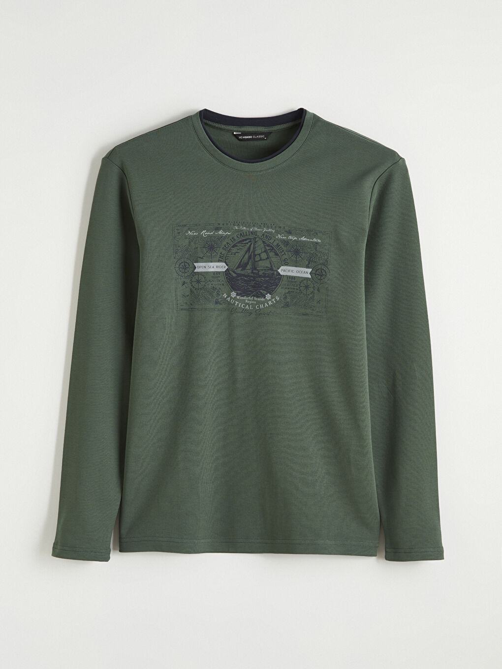 Yeşil Bisiklet Yaka Baskılı Erkek Sweatshirt