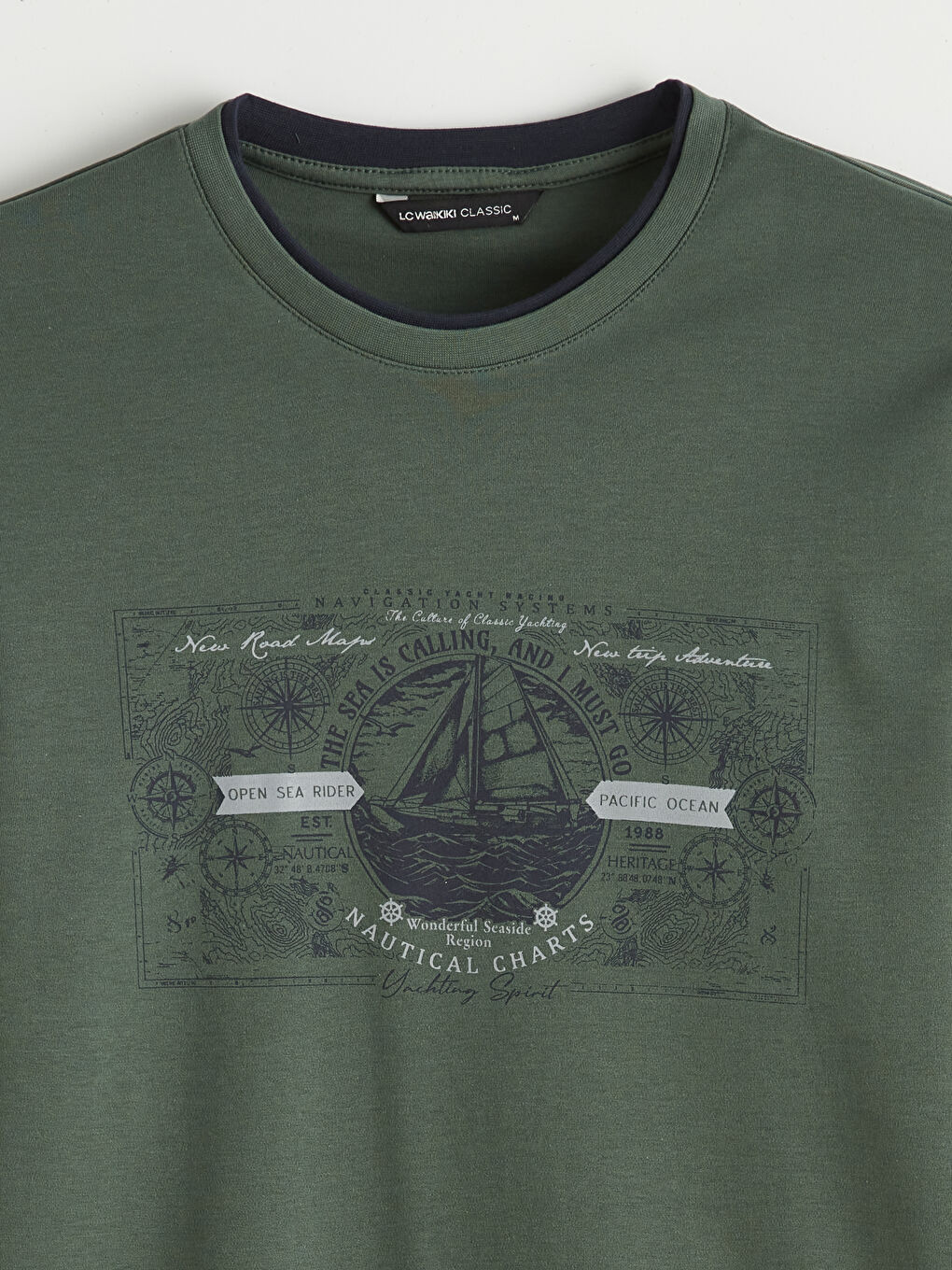 Yeşil Bisiklet Yaka Baskılı Erkek Sweatshirt-1