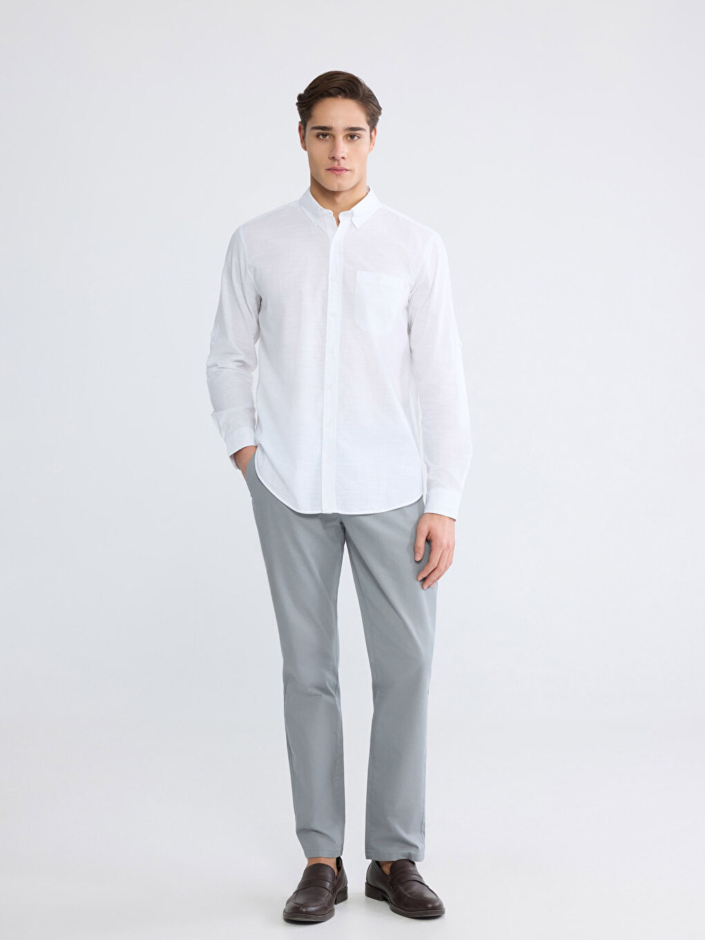 Gri Standart Kalıp Gabardin Erkek Chino Pantolon