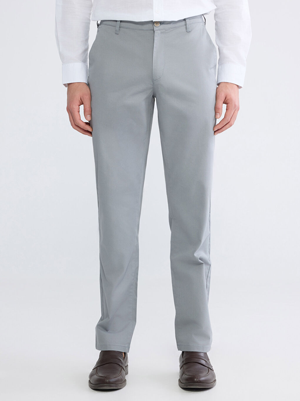 Gri Standart Kalıp Gabardin Erkek Chino Pantolon-1