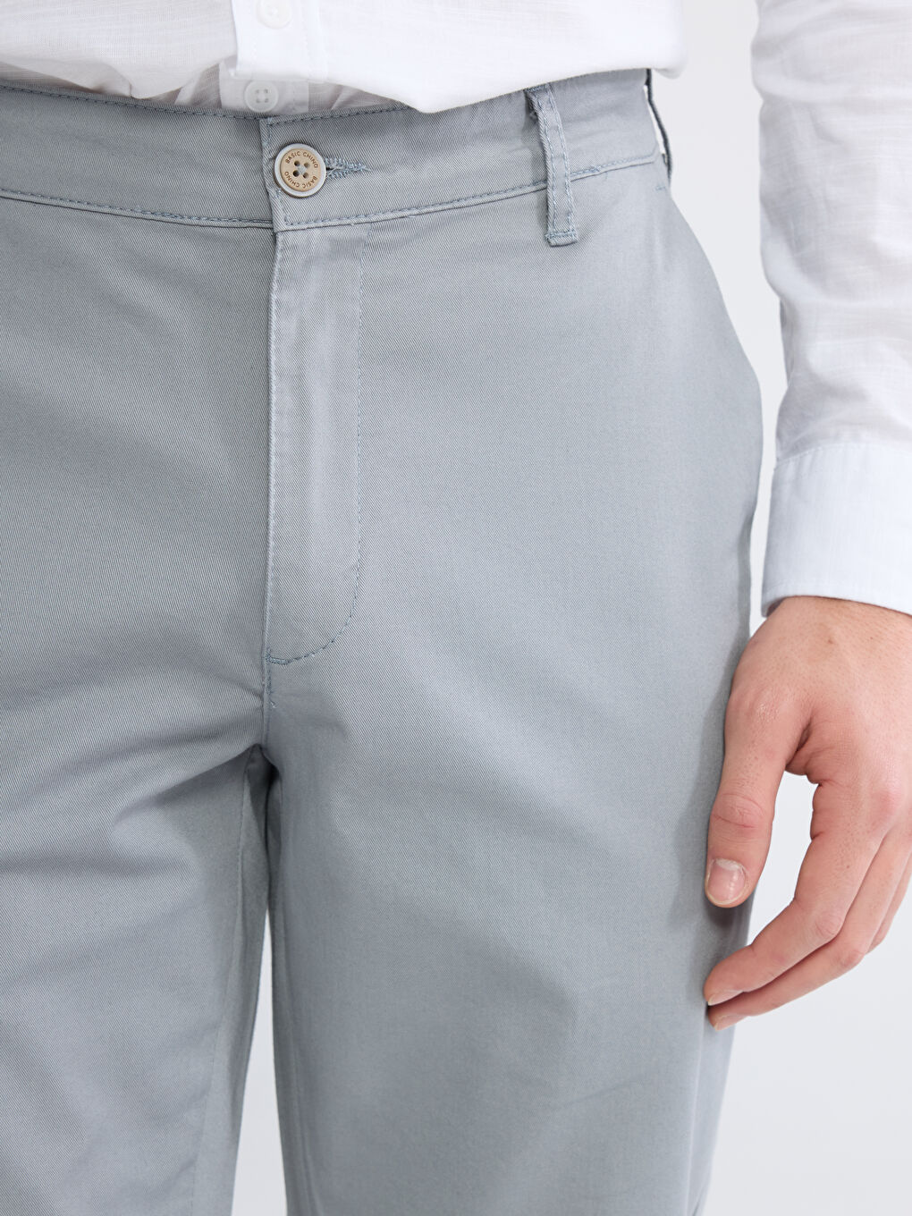 Gri Standart Kalıp Gabardin Erkek Chino Pantolon-2
