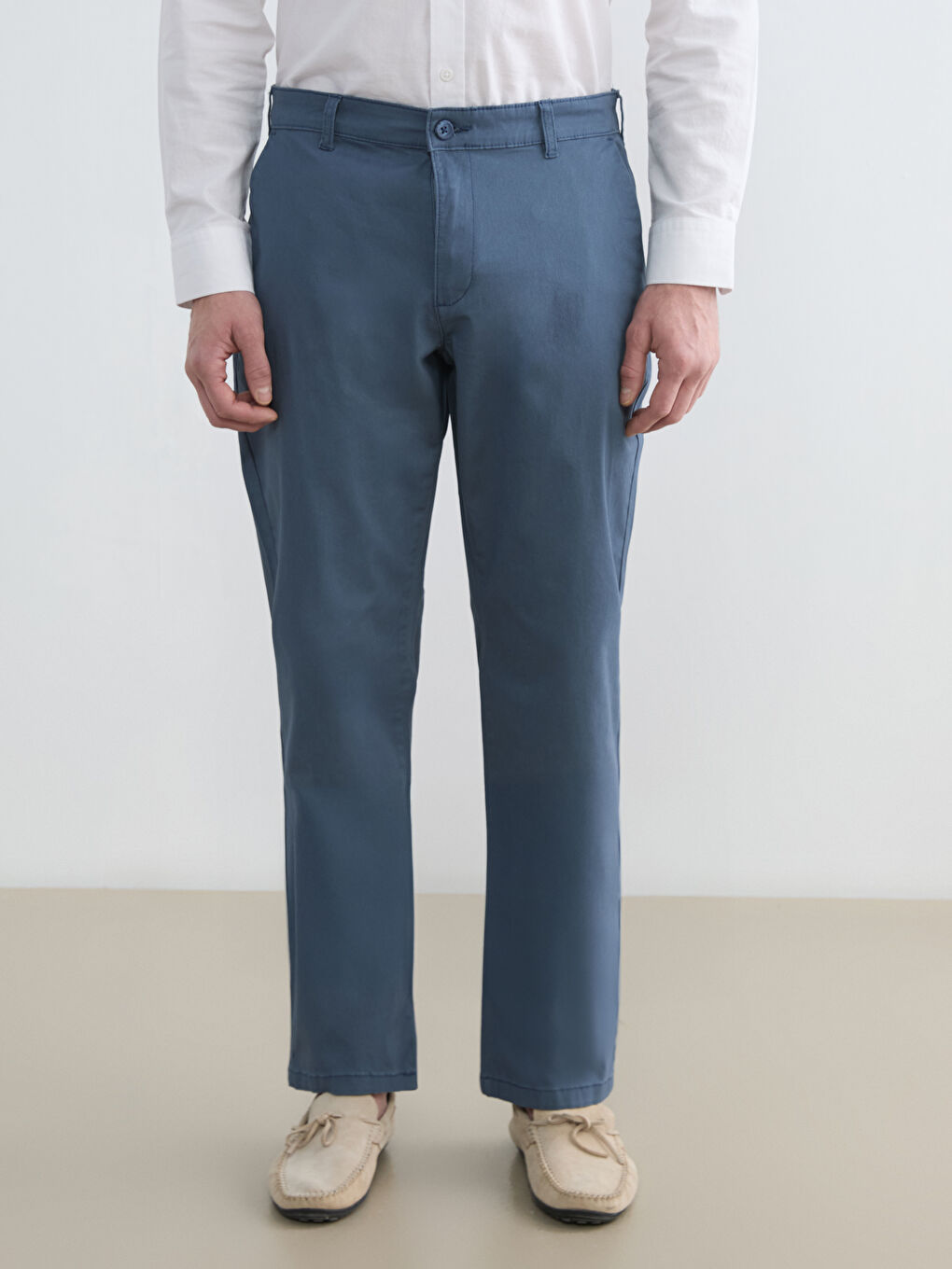 İndigo Standart Kalıp Gabardin Erkek Chino Pantolon-2