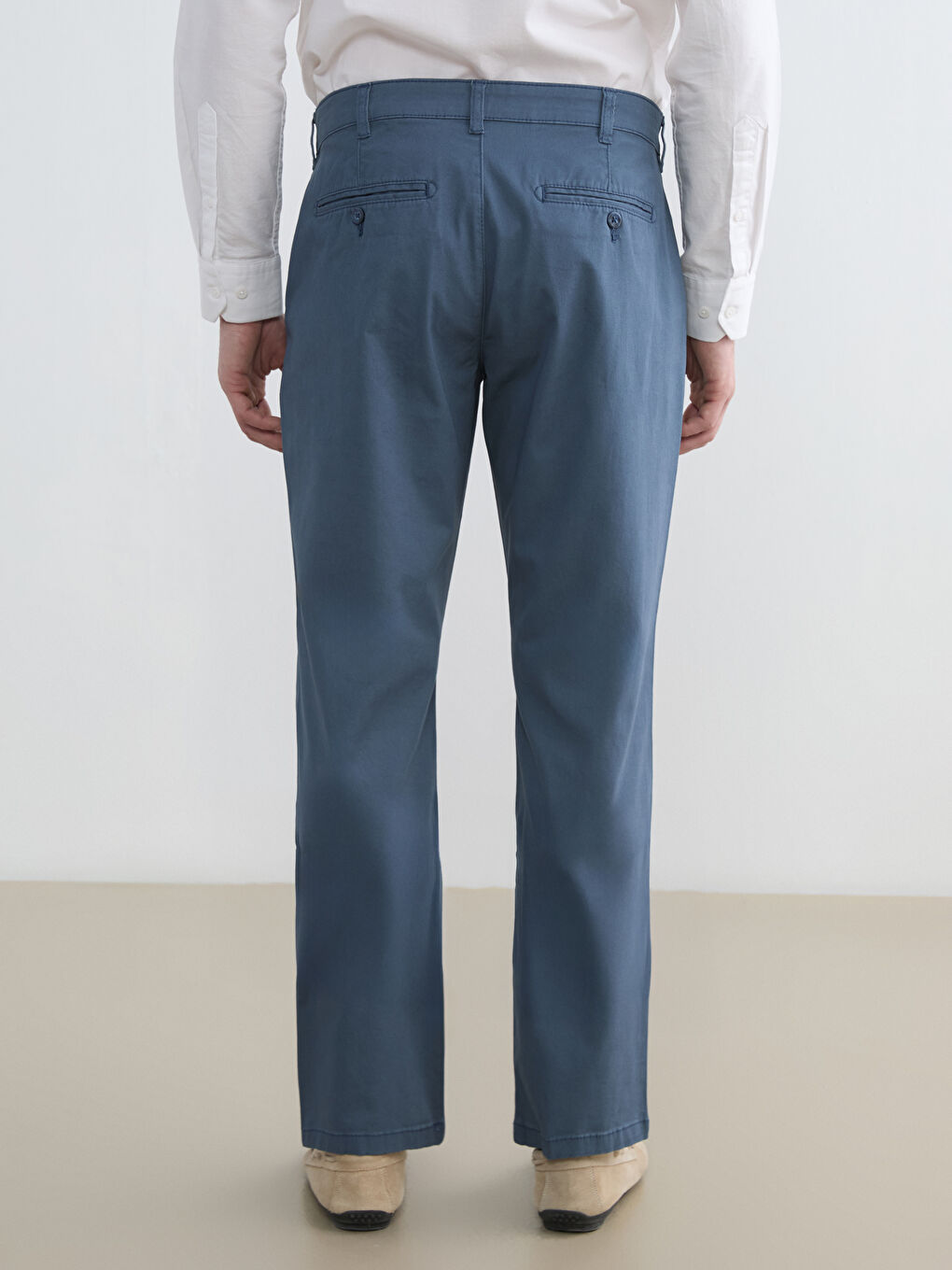 İndigo Standart Kalıp Gabardin Erkek Chino Pantolon-4
