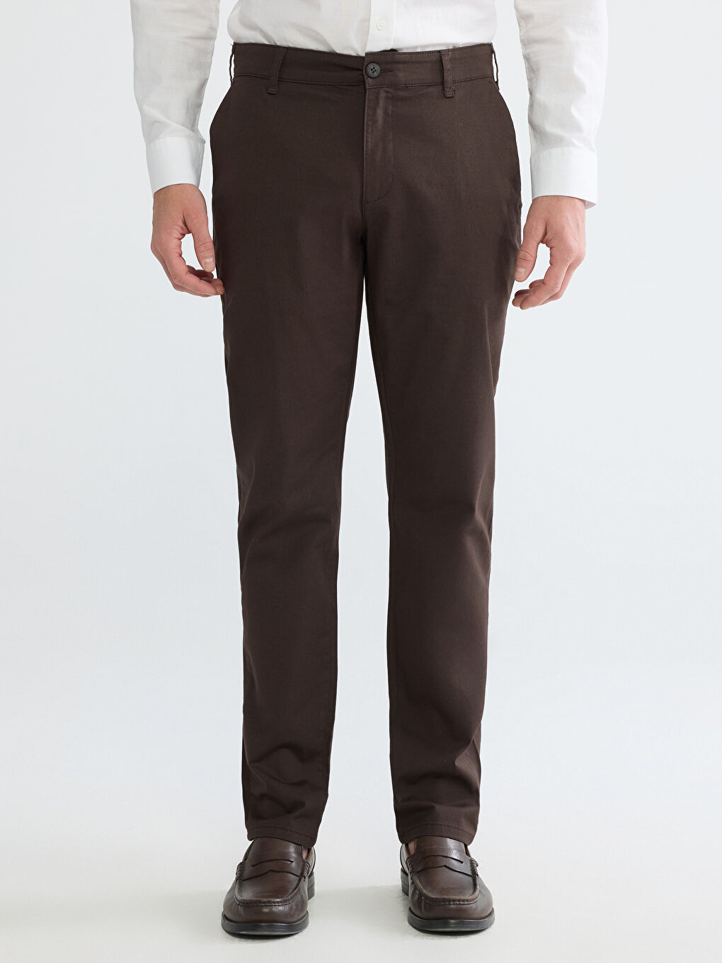 Kahverengi Standart Kalıp Gabardin Erkek Chino Pantolon-2