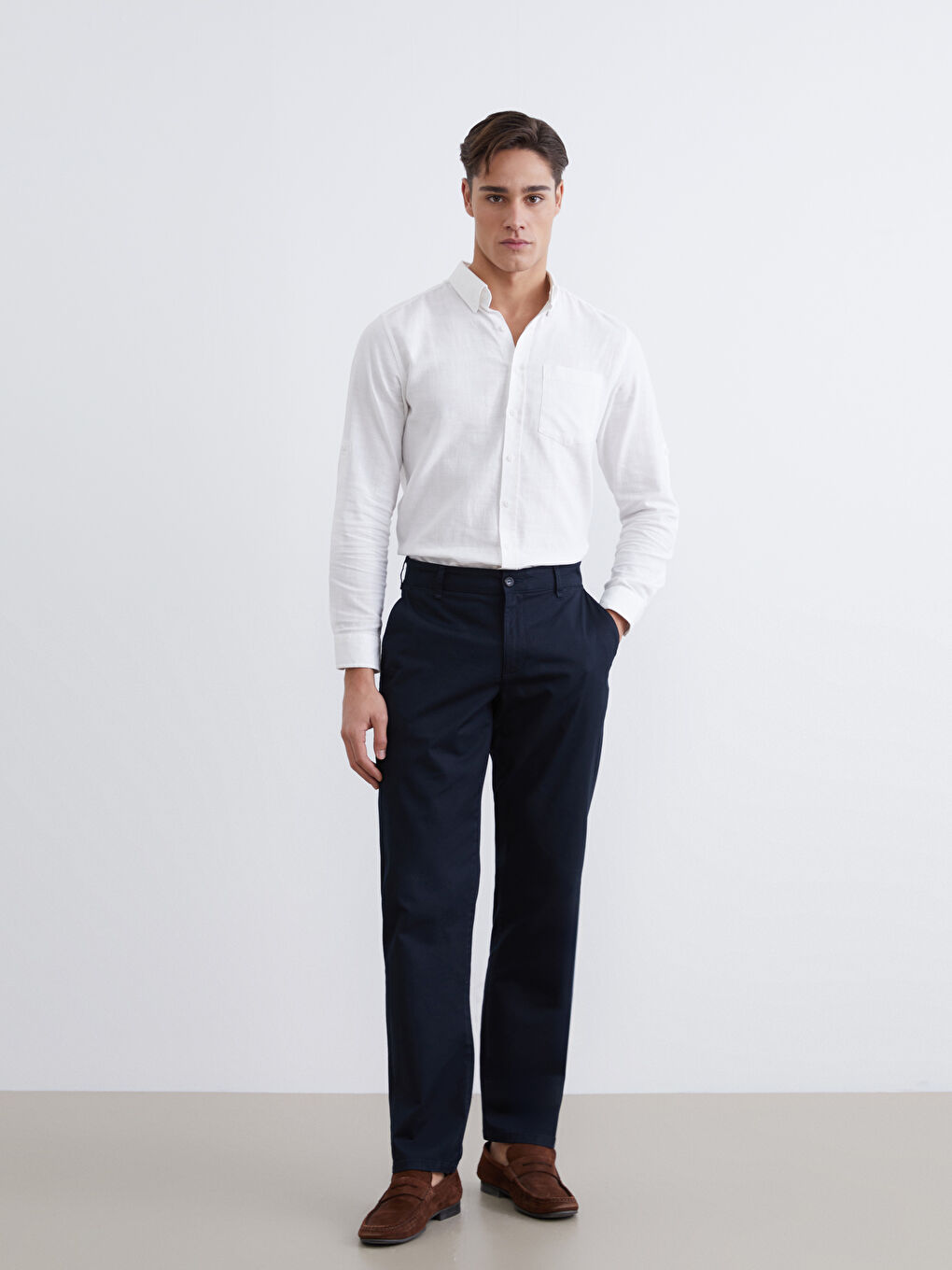 Lacivert Standart Kalıp Gabardin Erkek Chino Pantolon