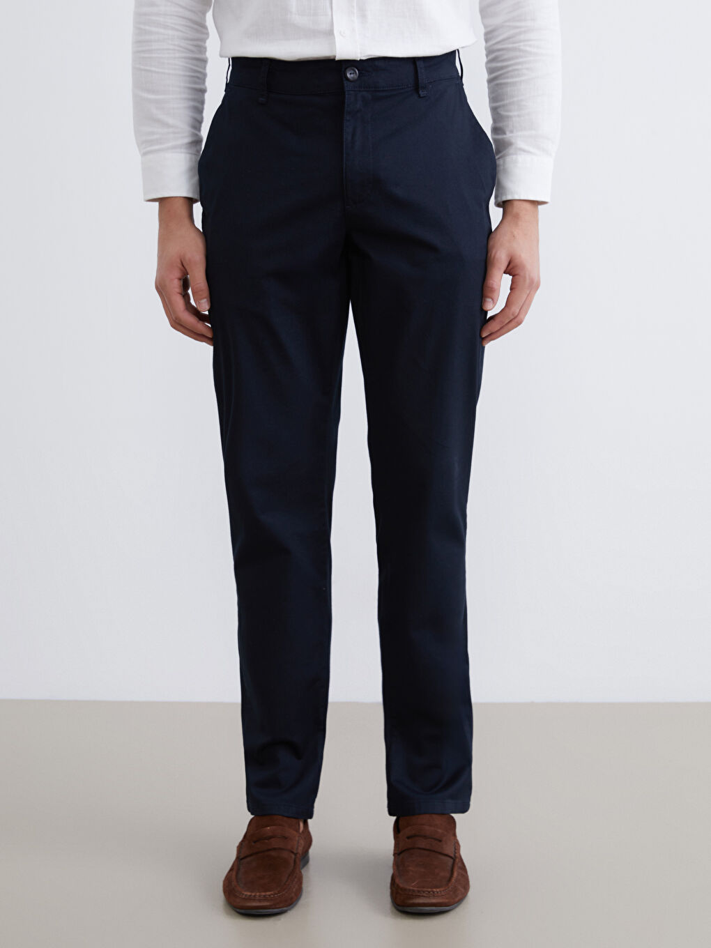 Lacivert Standart Kalıp Gabardin Erkek Chino Pantolon-1