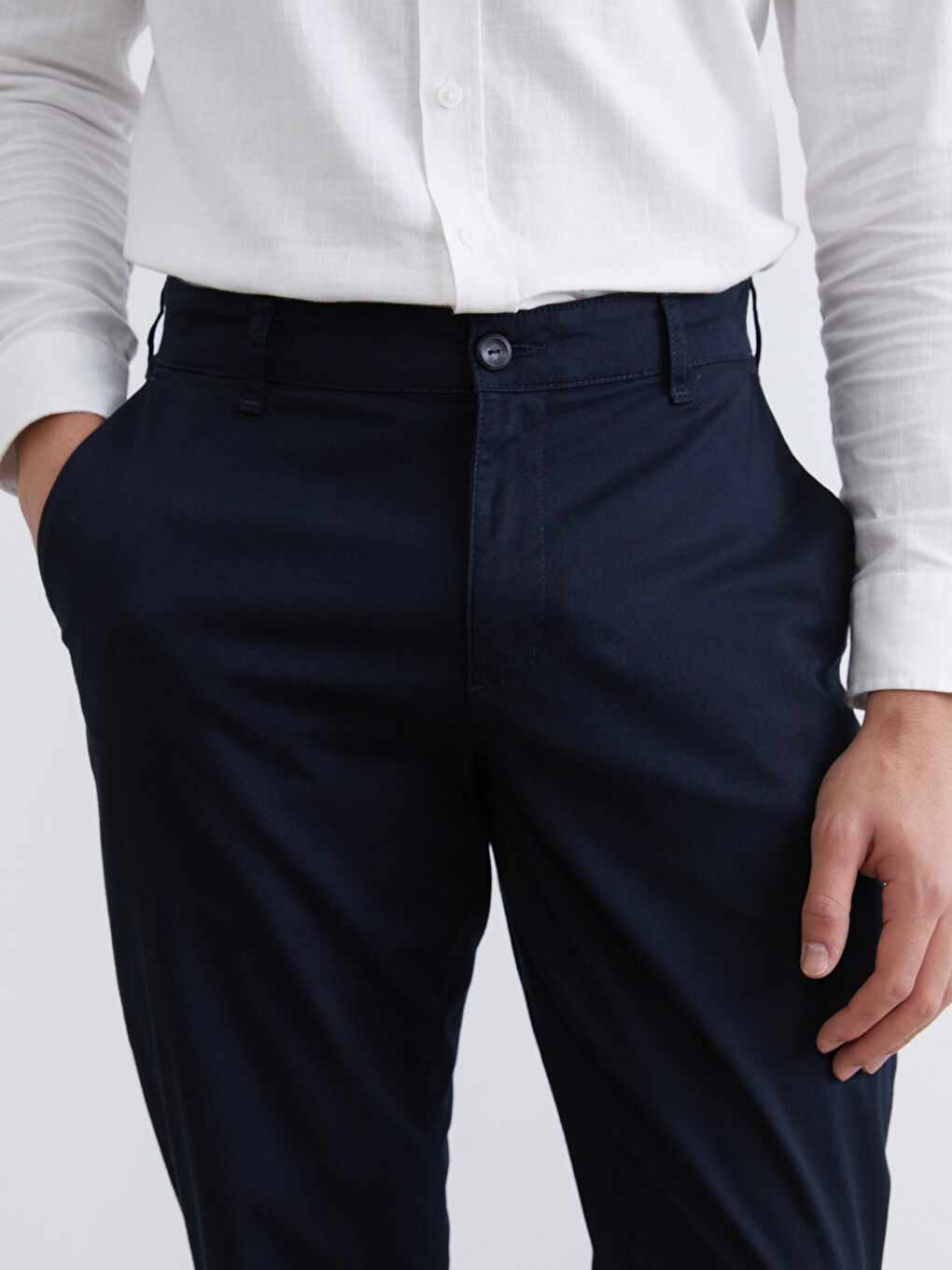 Lacivert Standart Kalıp Gabardin Erkek Chino Pantolon-2