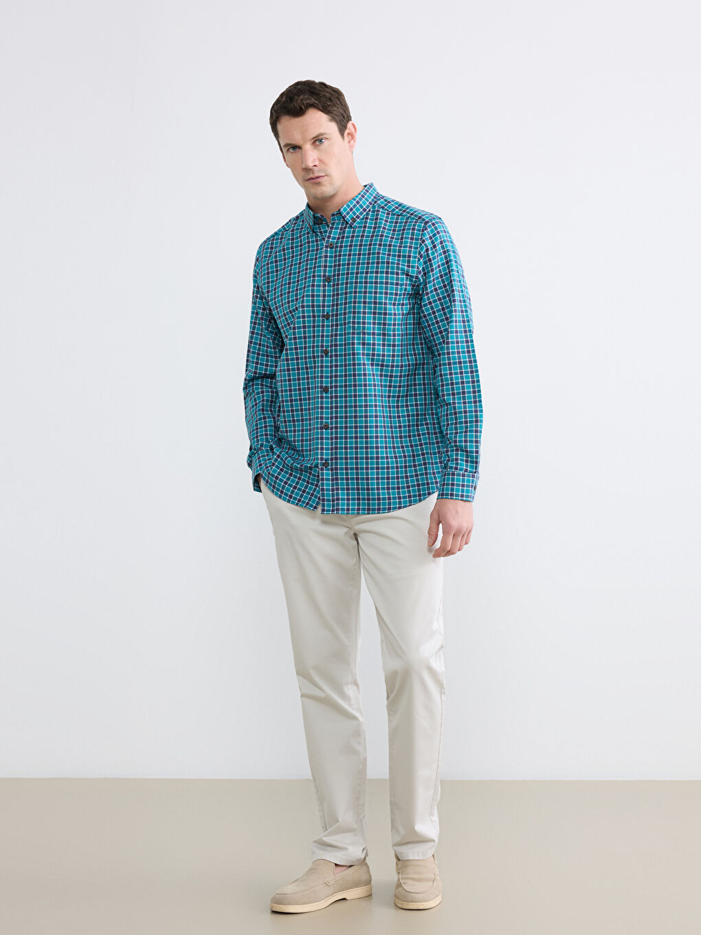 Bej Standart Kalıp Gabardin Erkek Chino Pantolon