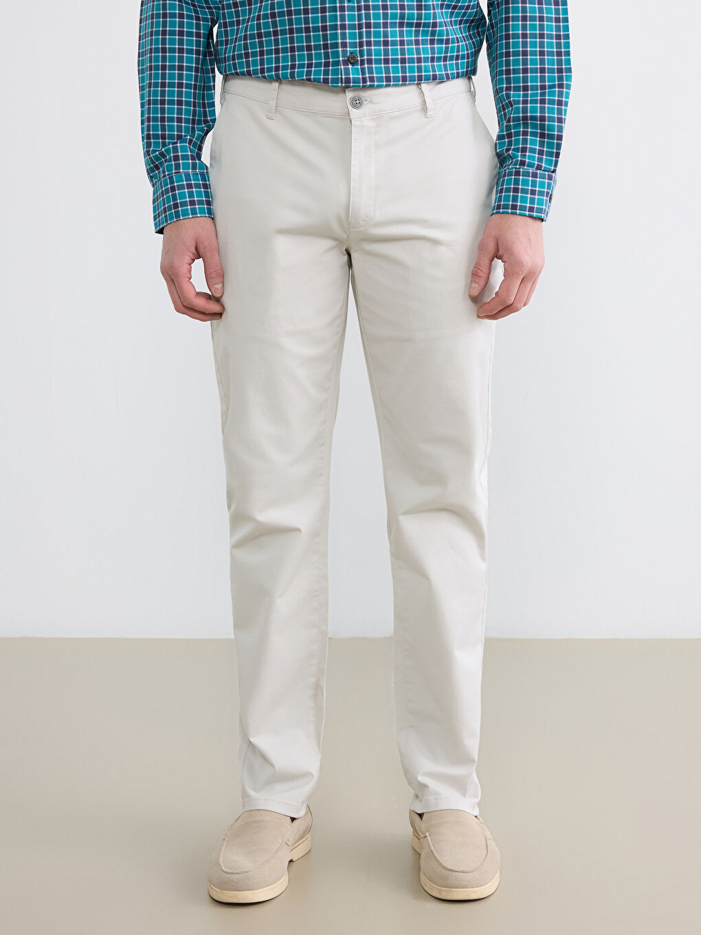 Bej Standart Kalıp Gabardin Erkek Chino Pantolon-1