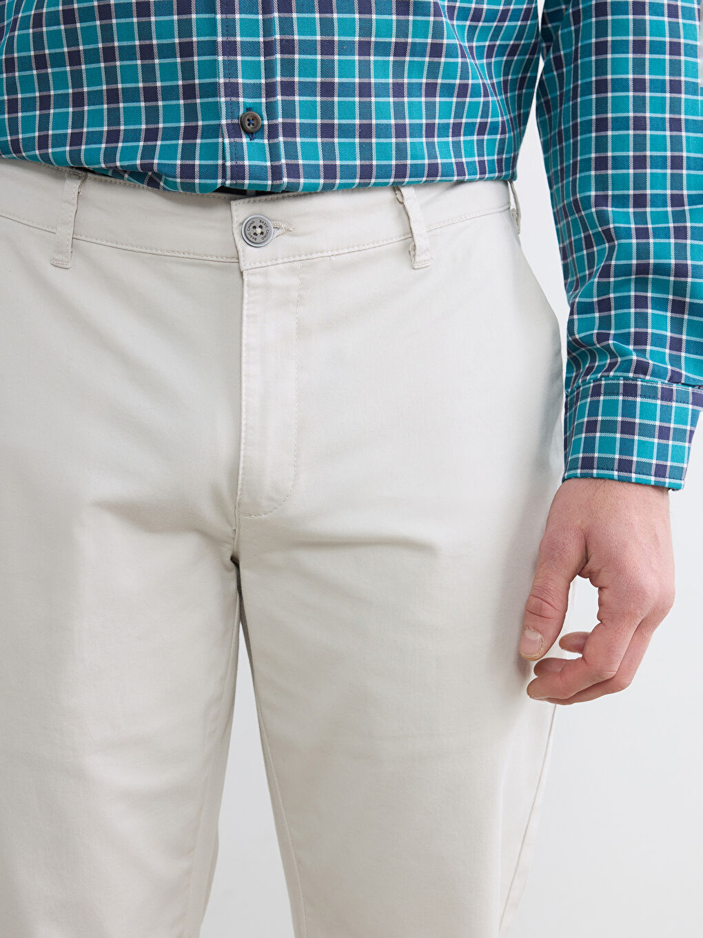 Bej Standart Kalıp Gabardin Erkek Chino Pantolon-2