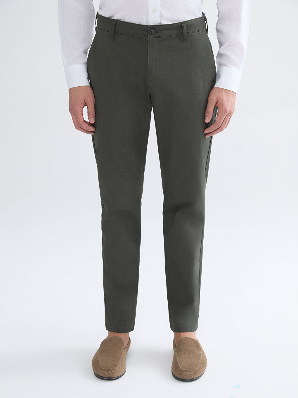 Haki Standart Kalıp Gabardin Erkek Chino Pantolon-1