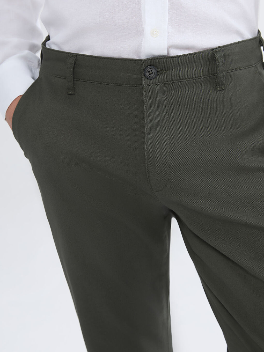 Haki Standart Kalıp Gabardin Erkek Chino Pantolon-2