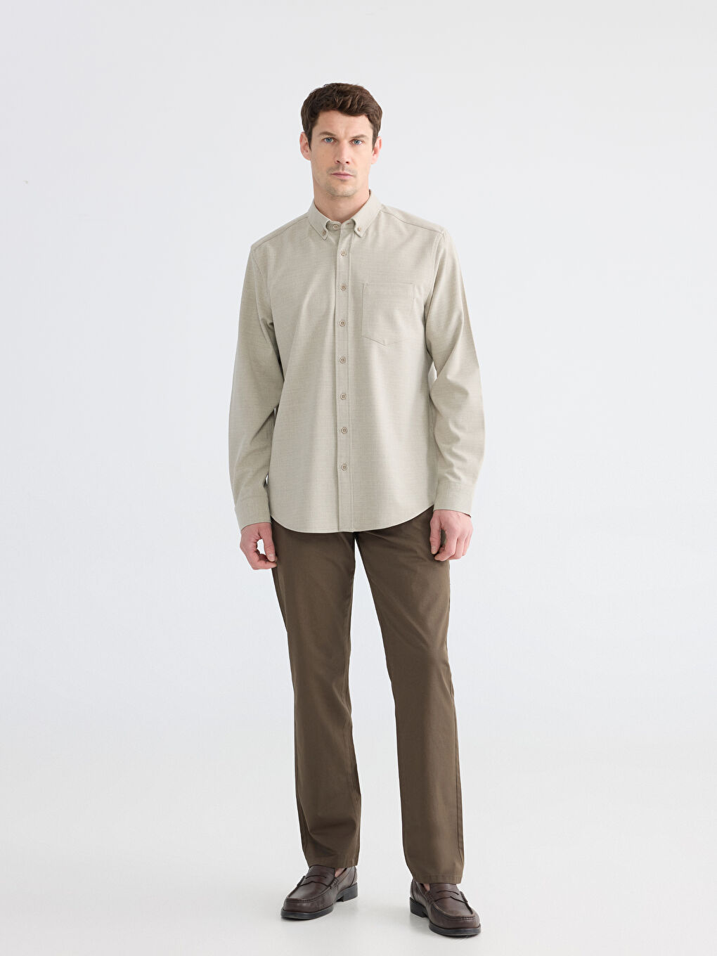 Kahverengi Regular Fit Erkek Gabardin Chino Pantolon