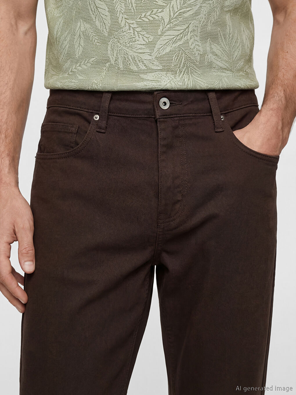 Kahverengi Slim Fit Gabardin Erkek Chino Pantolon-2