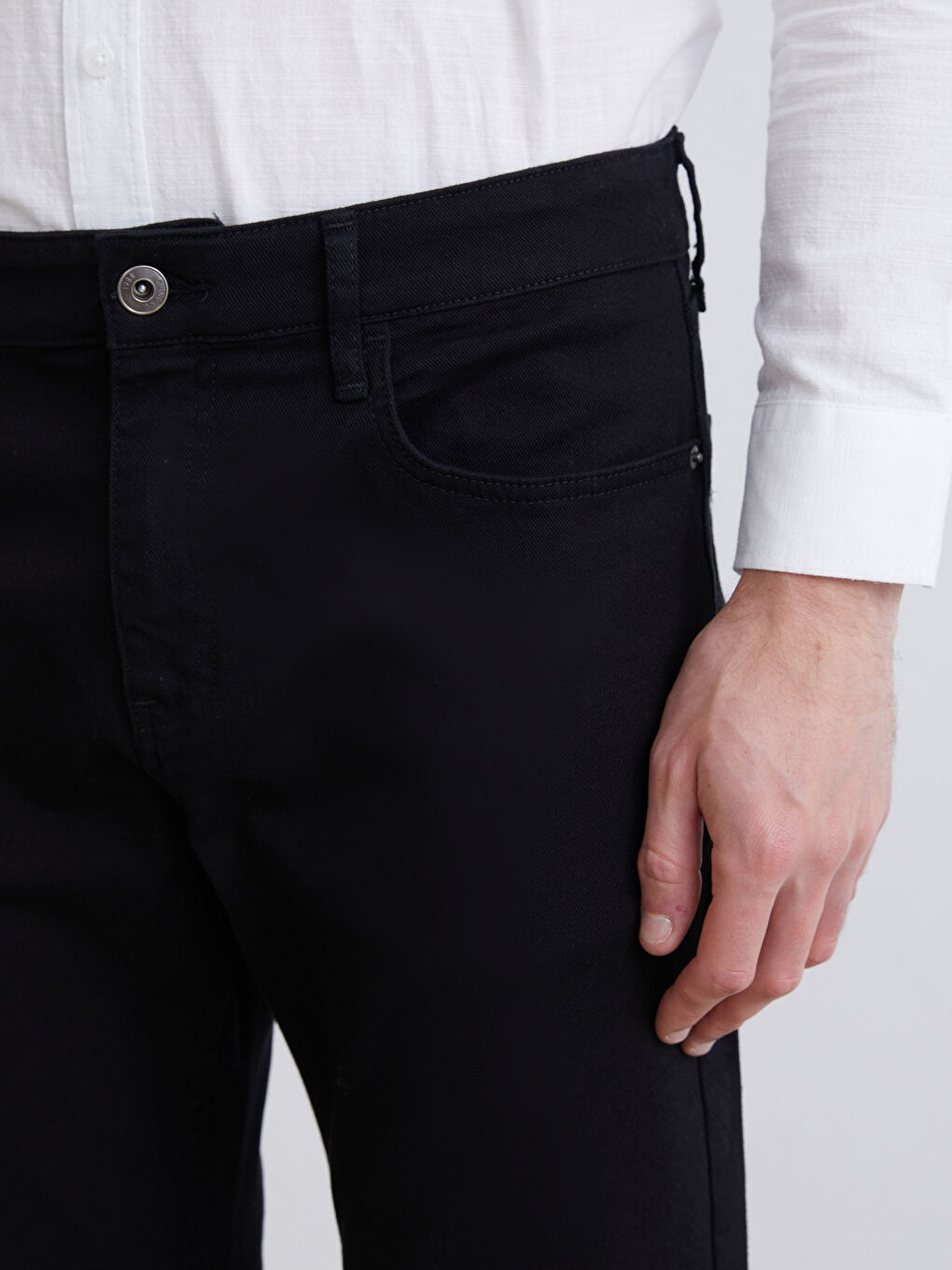 Siyah Dar Kalıp Gabardin Erkek Chino Pantolon-2
