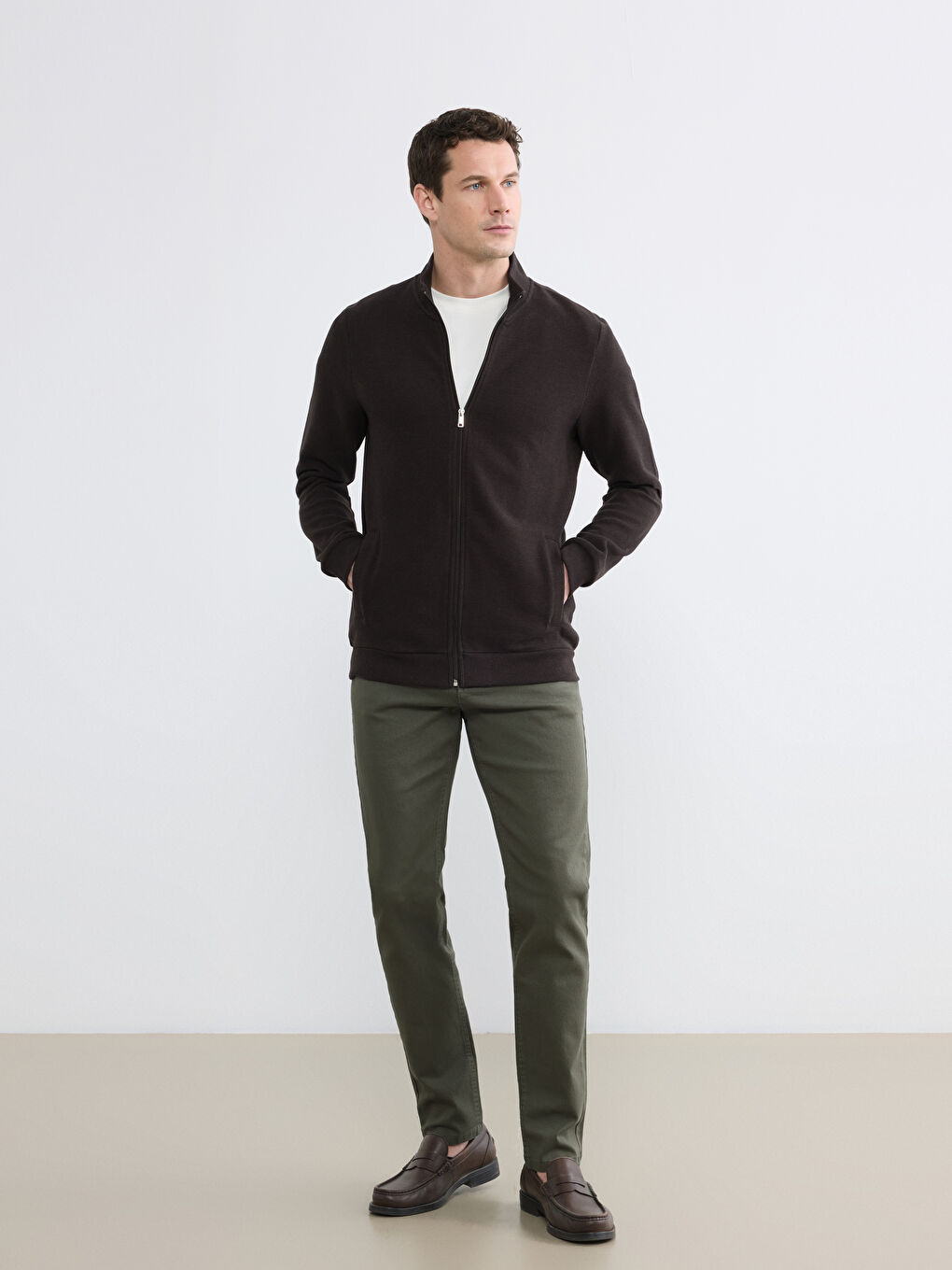 Haki Slim Fit Gabardin Erkek Chino Pantolon