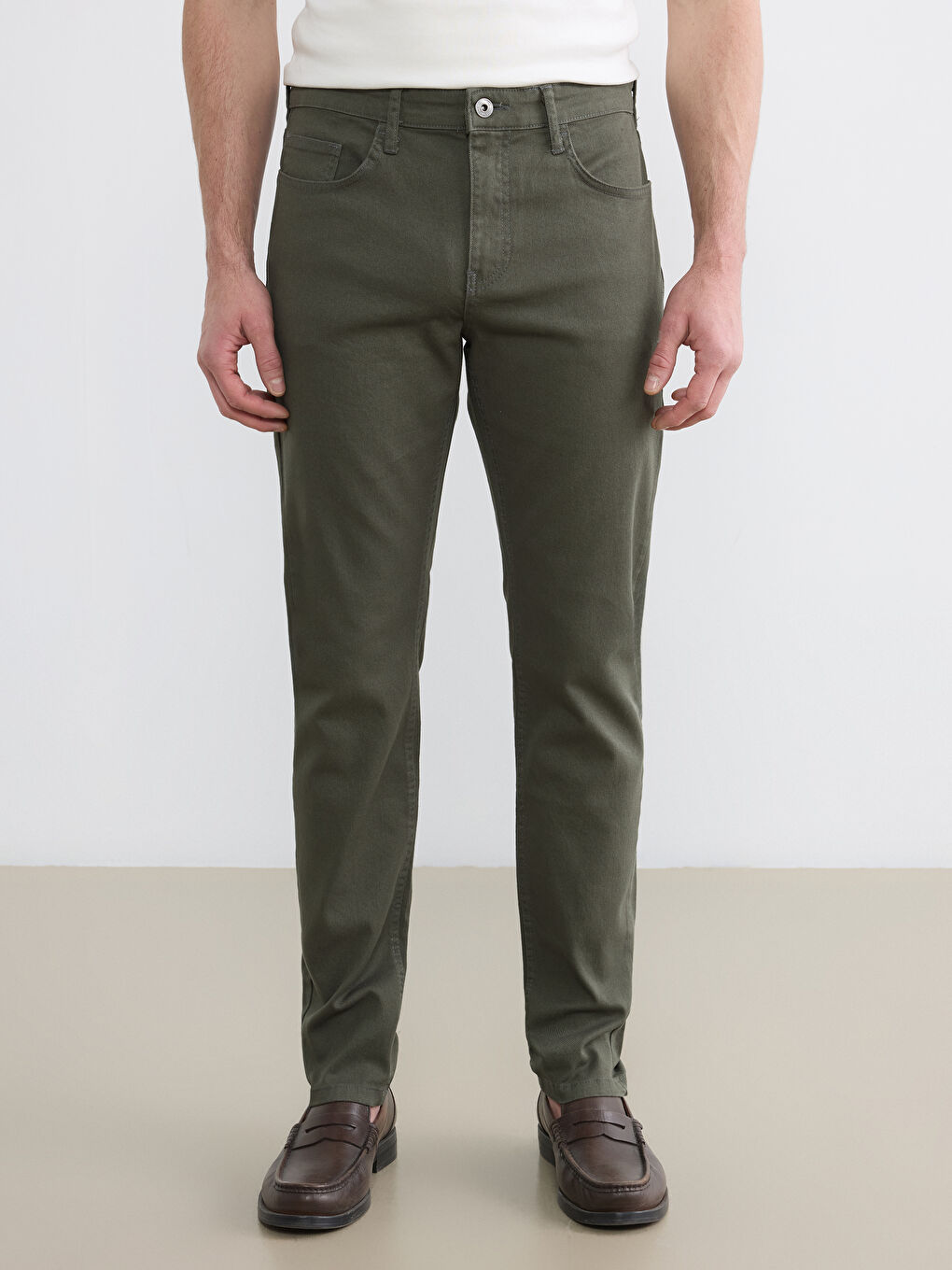 Haki Slim Fit Gabardin Erkek Chino Pantolon-1