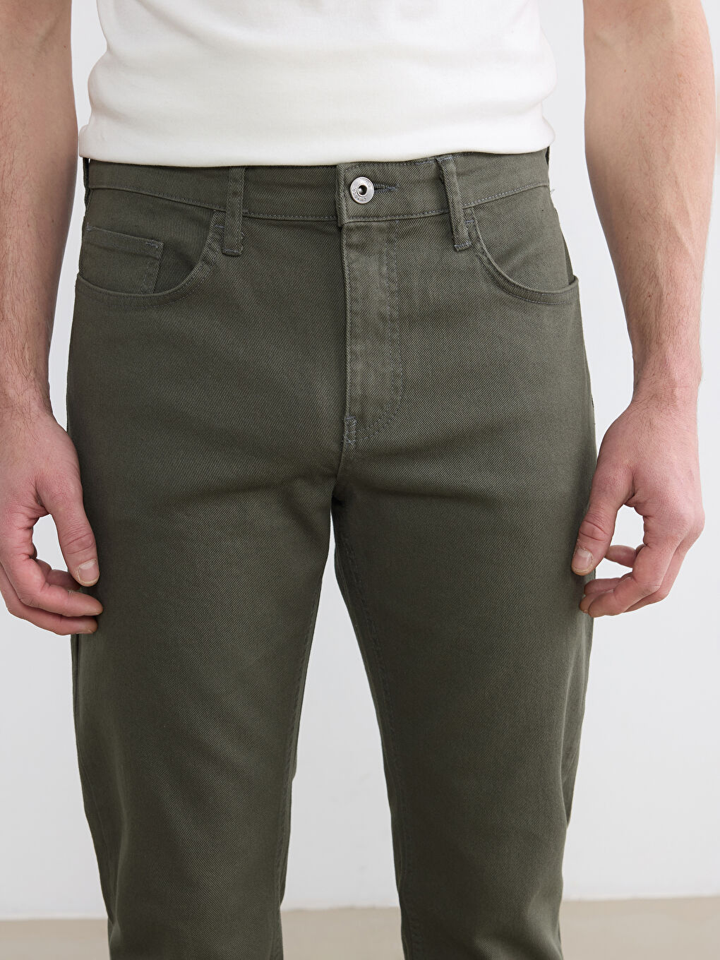 Haki Slim Fit Gabardin Erkek Chino Pantolon-2