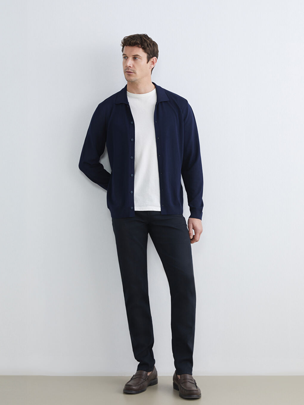 Lacivert Dar Kalıp Gabardin Erkek Chino Pantolon