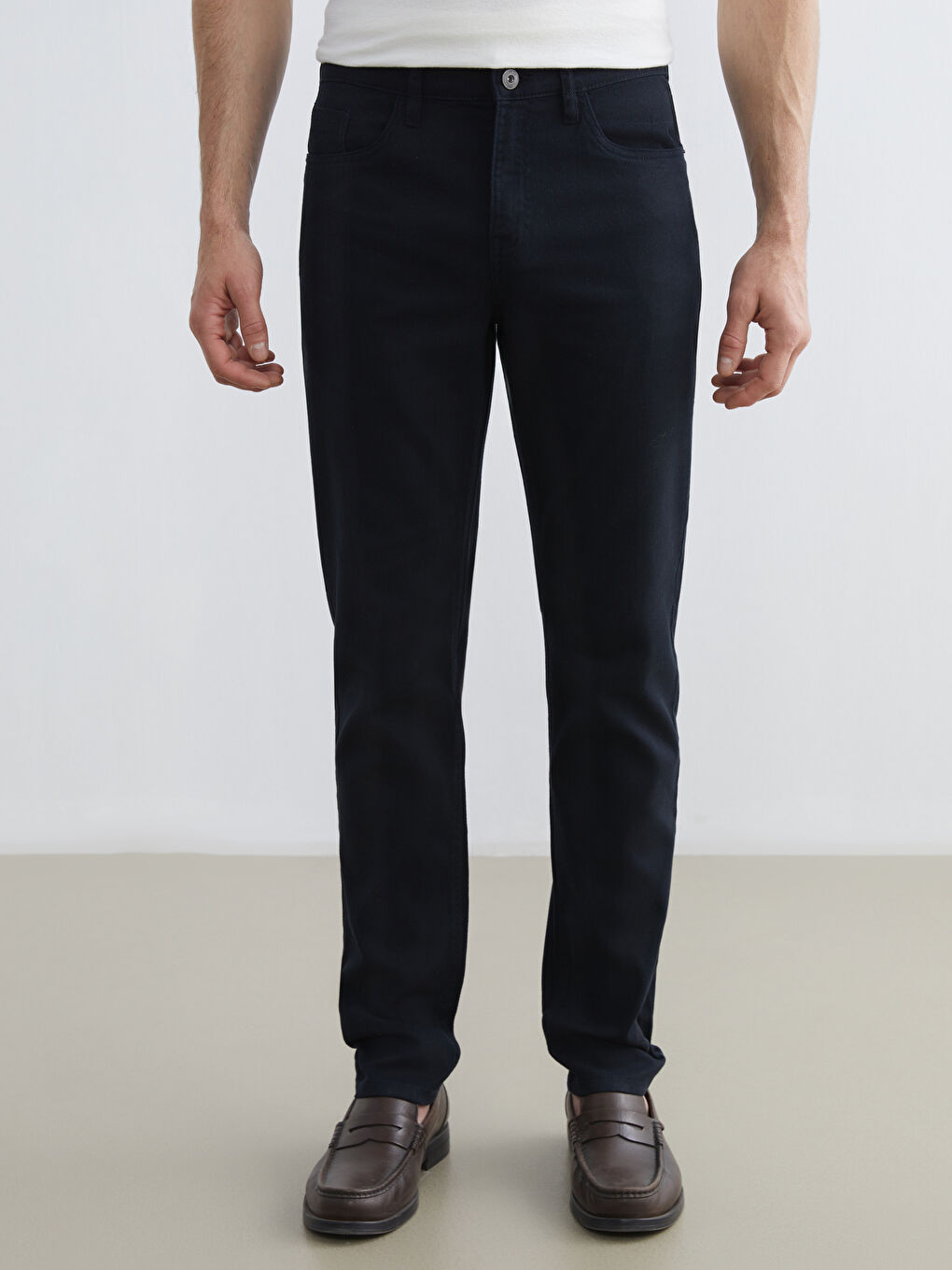 Lacivert Dar Kalıp Gabardin Erkek Chino Pantolon-1