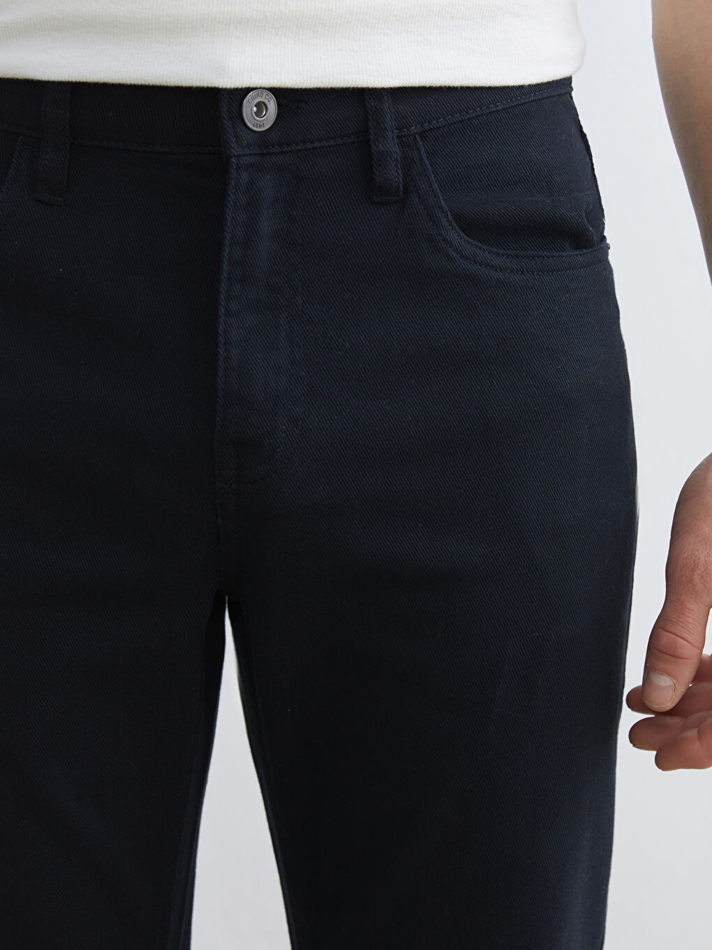 Lacivert Dar Kalıp Gabardin Erkek Chino Pantolon-2