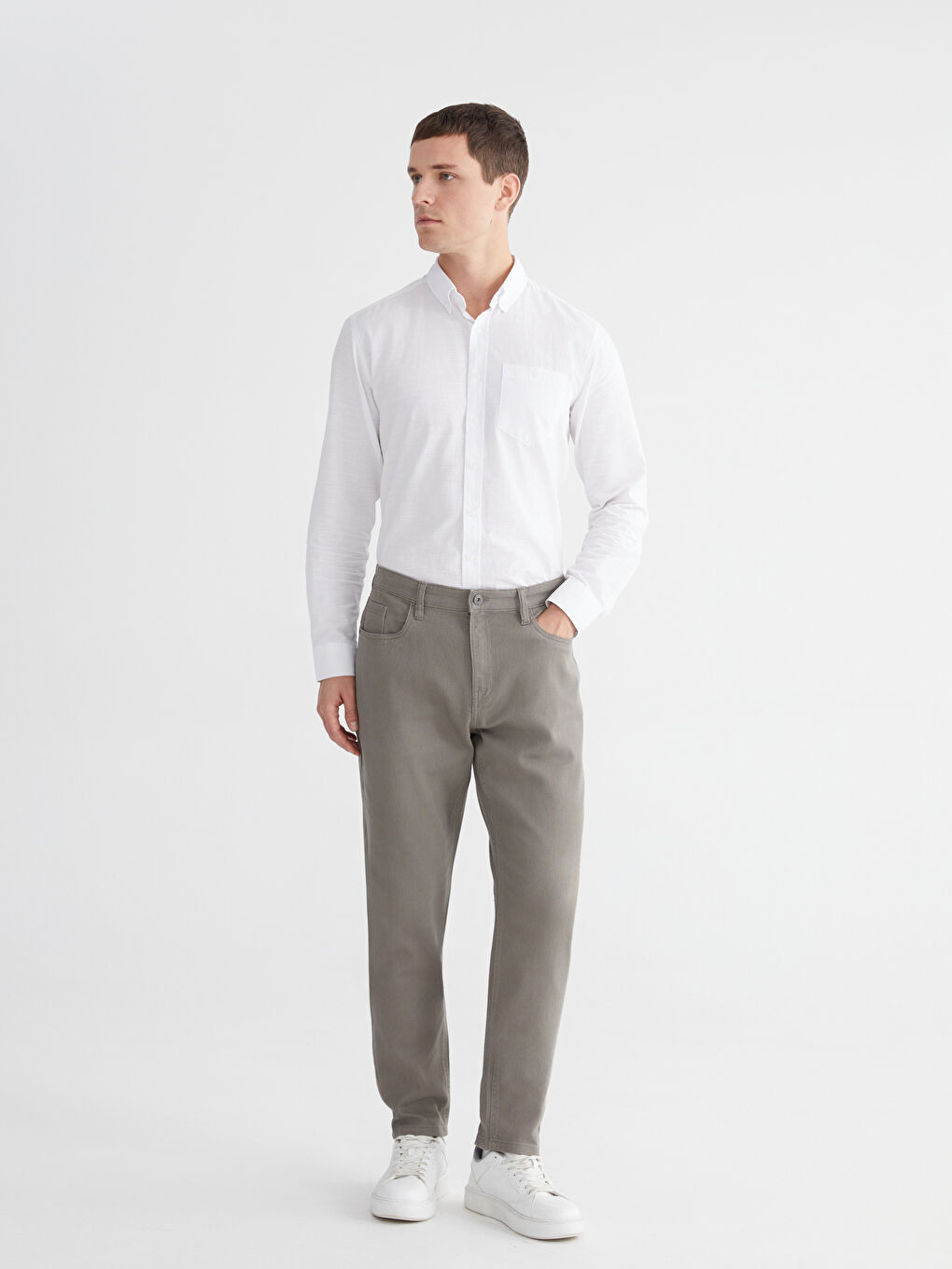 Haki Dar Kalıp Gabardin Erkek Chino Pantolon