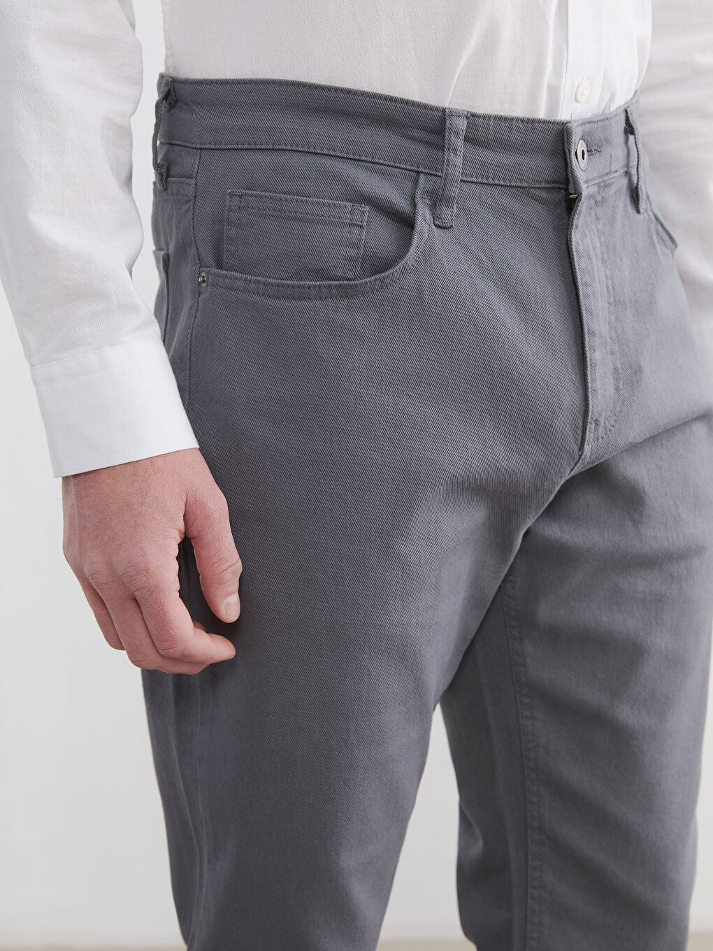 Gri Dar Kalıp Gabardin Erkek Chino Pantolon-2