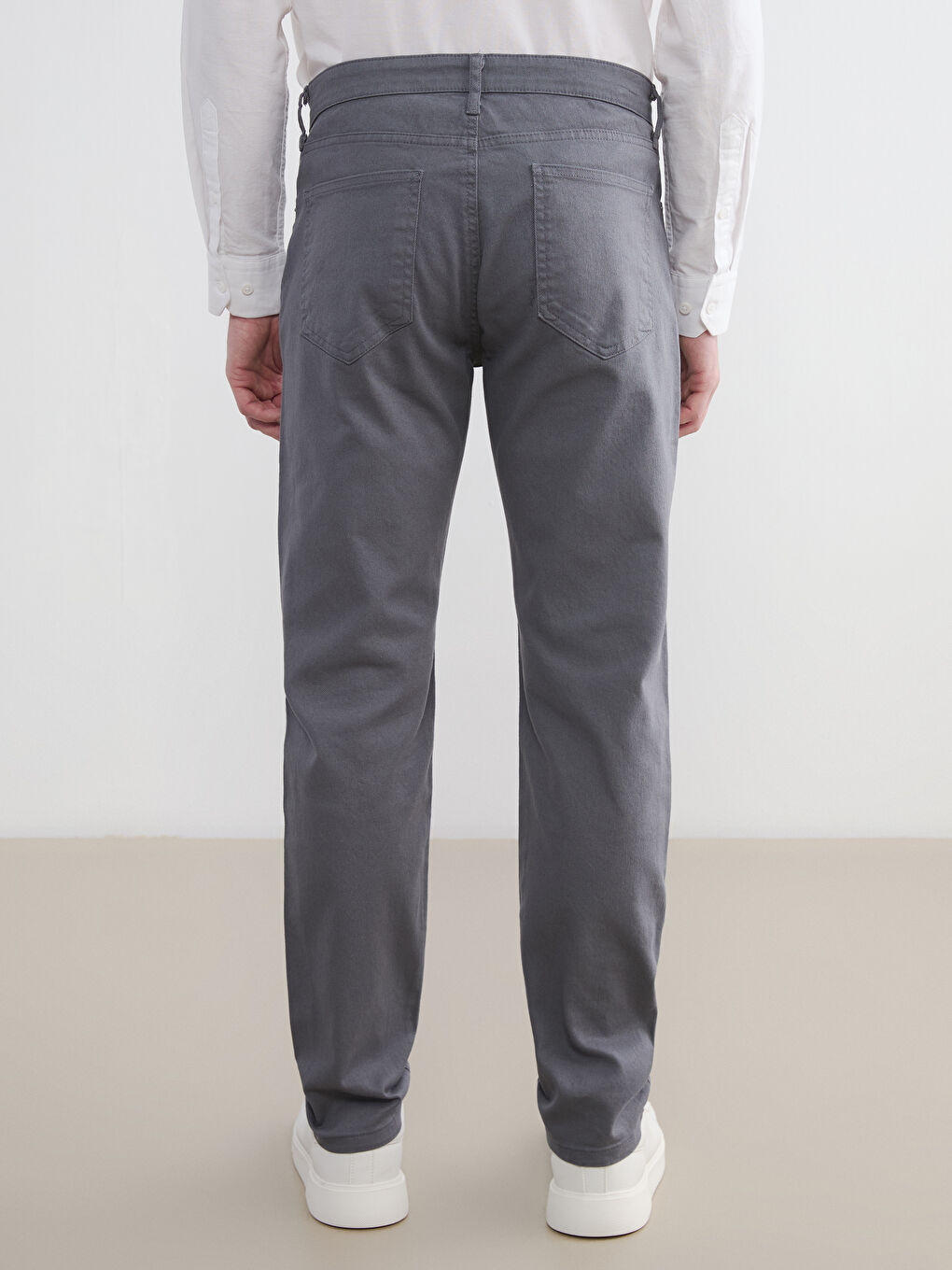 Gri Dar Kalıp Gabardin Erkek Chino Pantolon-3