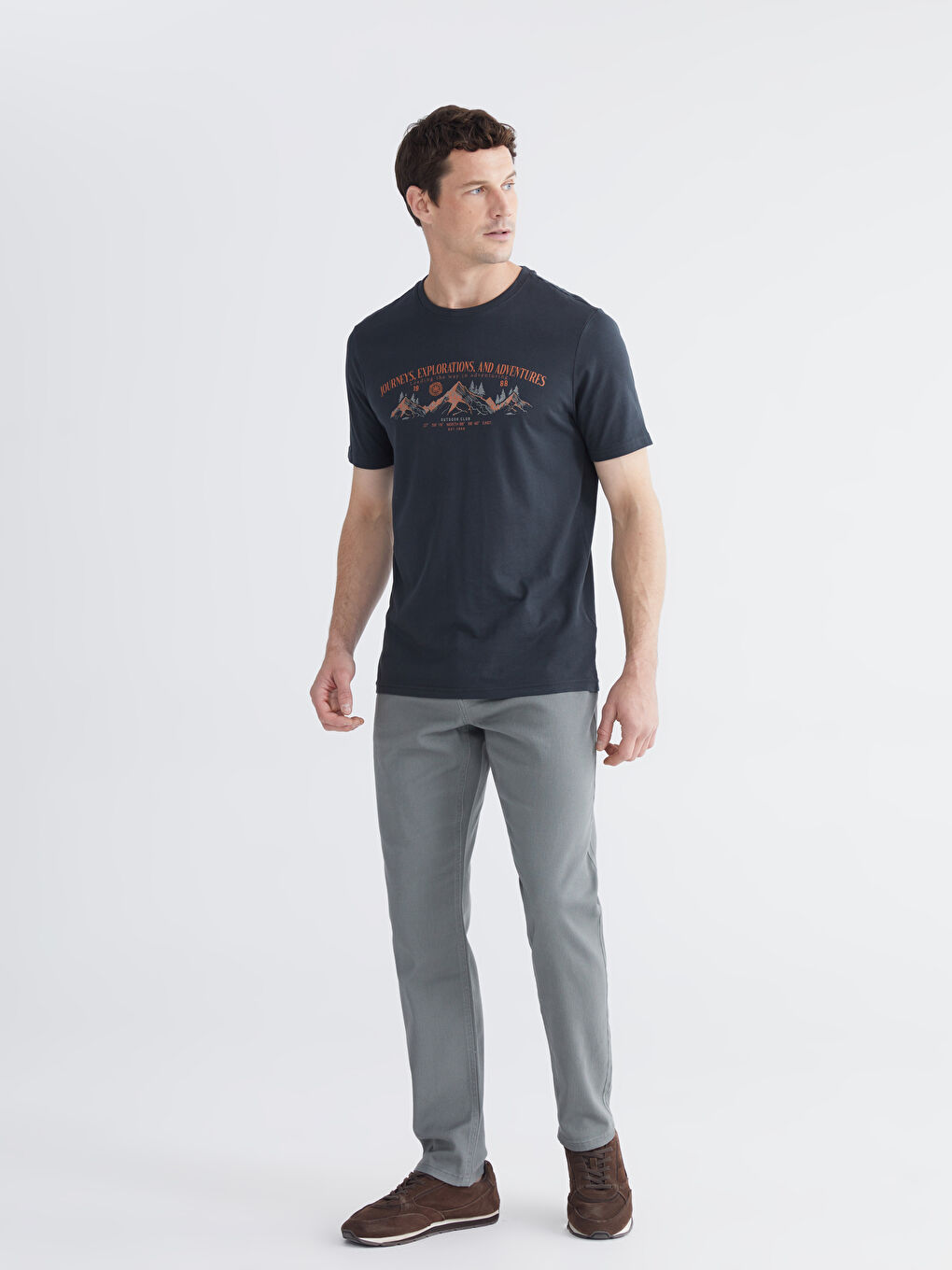 Gri Dar Kalıp Gabardin Erkek Chino Pantolon