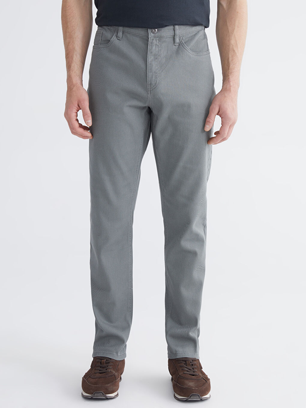 Gri Dar Kalıp Gabardin Erkek Chino Pantolon-1