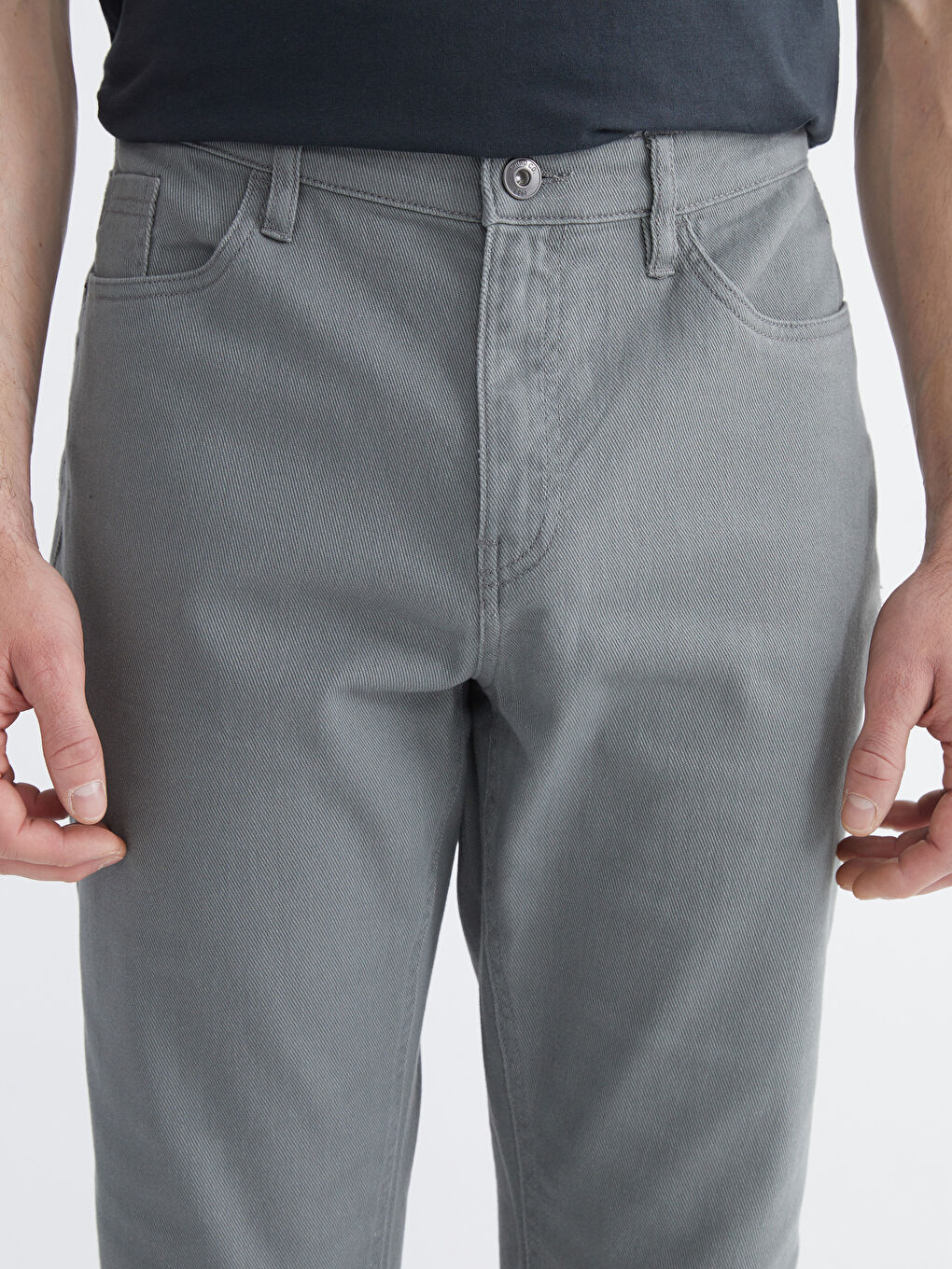 Gri Dar Kalıp Gabardin Erkek Chino Pantolon-2