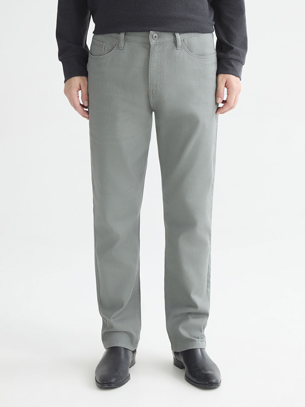 Gri Standart Kalıp Erkek Chino Pantolon-1