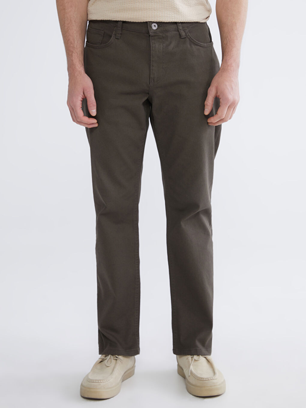 Kahverengi Standart Kalıp Erkek Chino Pantolon-1