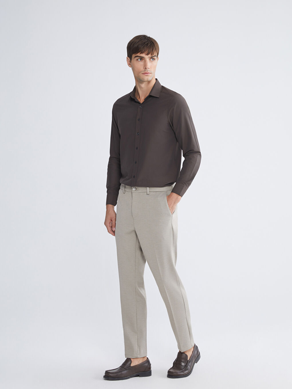 Bej Dar Kalıp Erkek Chino Pantolon