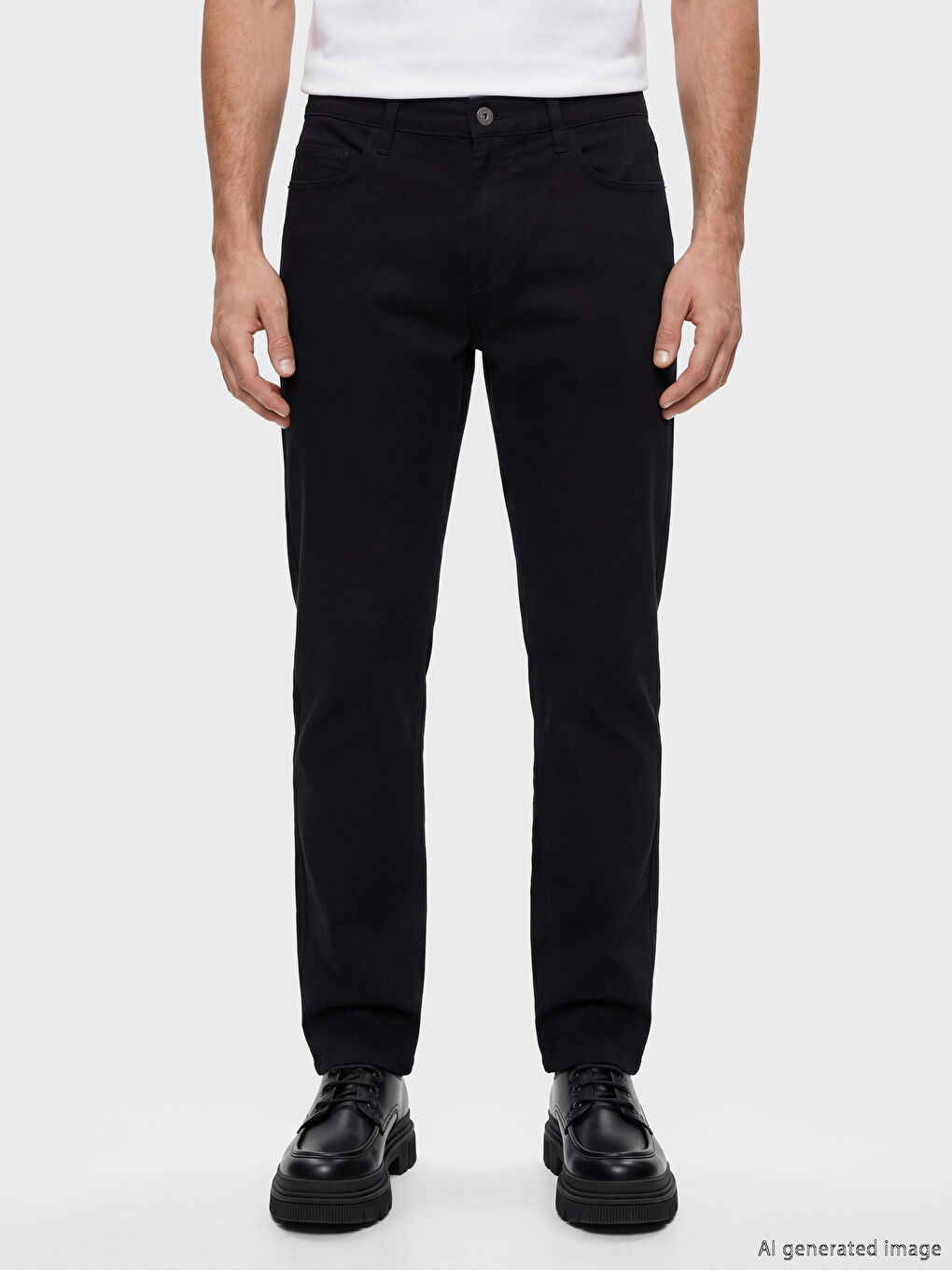 Siyah Regular Fit Gabardin Erkek Chino Pantolon-1