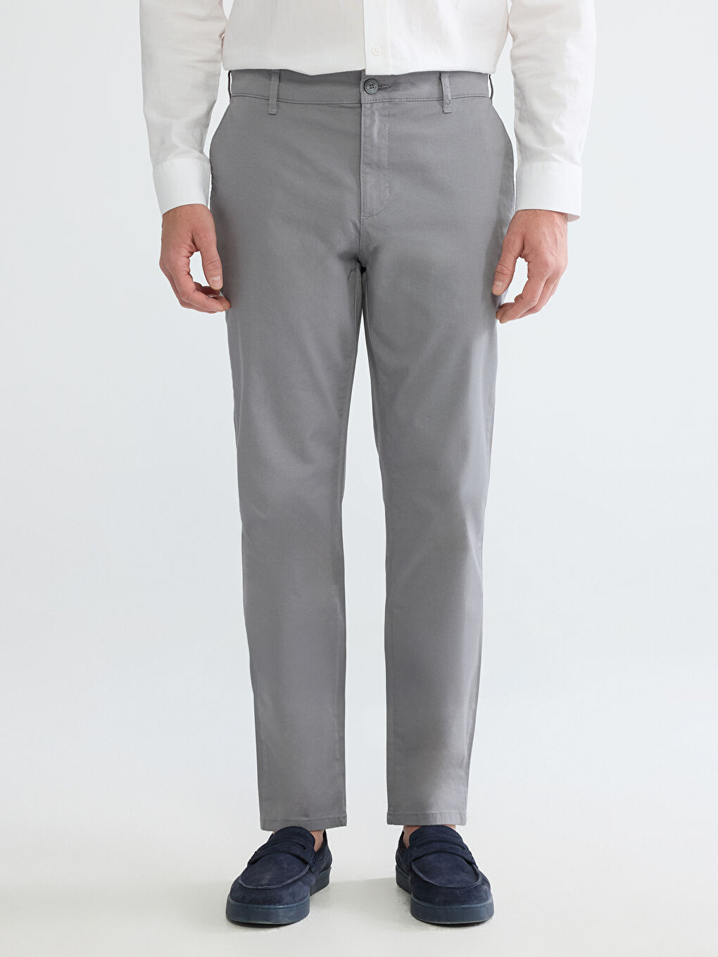 Gri Dar Kalıp Erkek Chino Pantolon-1