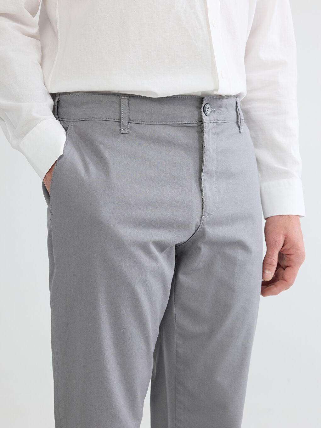 Gri Dar Kalıp Erkek Chino Pantolon-2