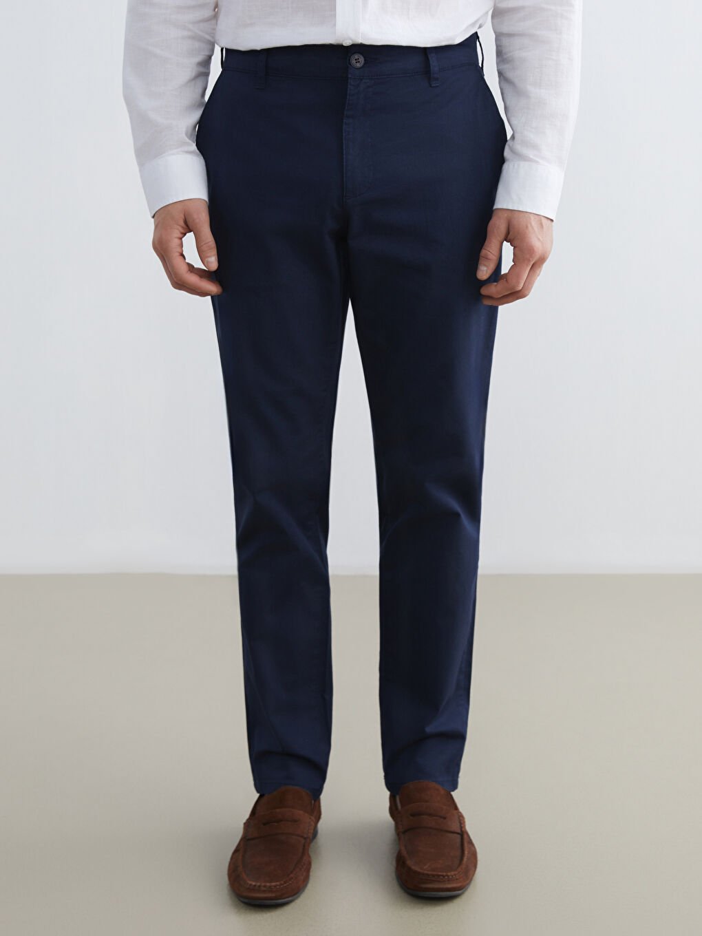 Lacivert Dar Kalıp Erkek Chino Pantolon-1