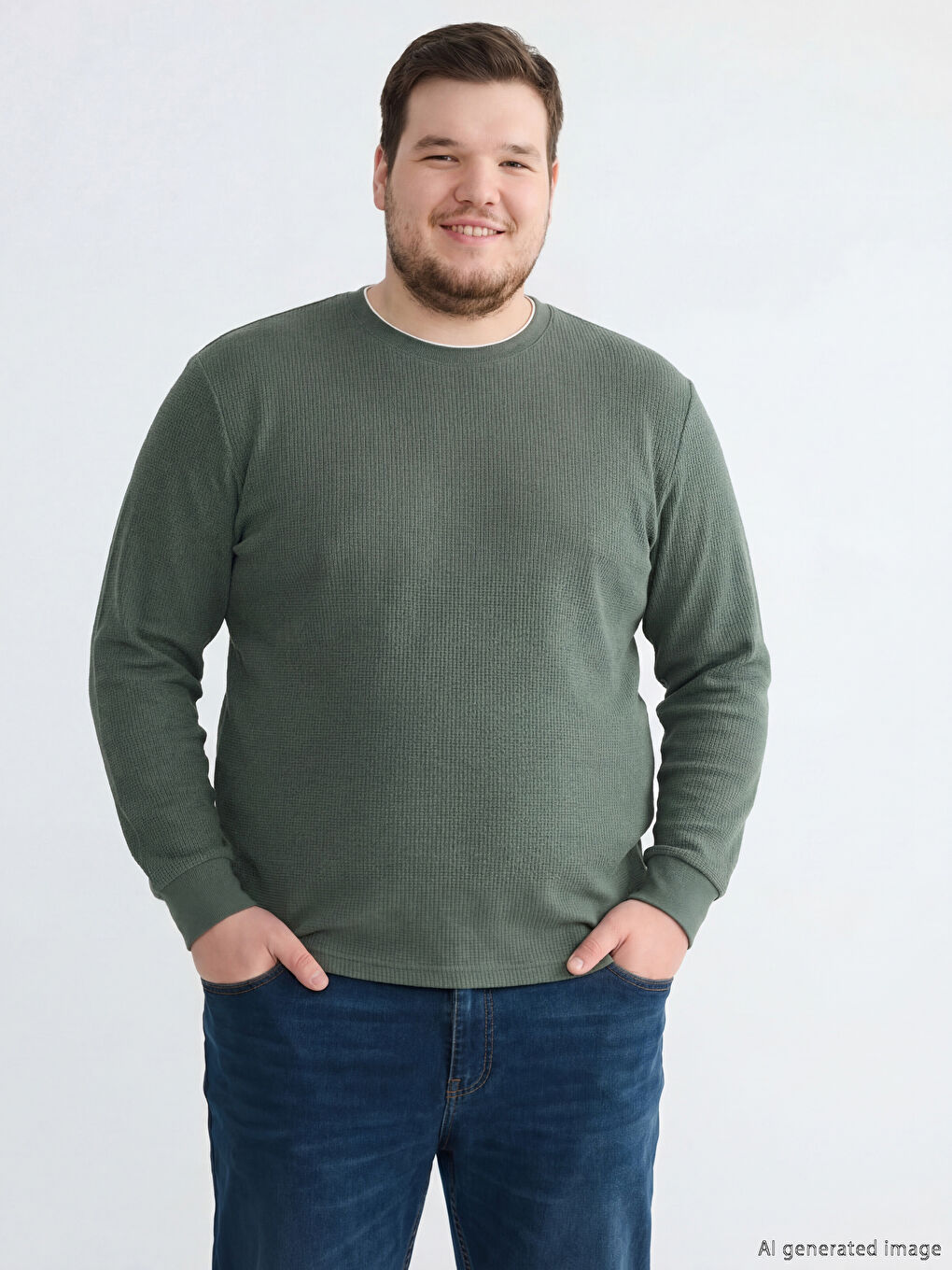 Yeşil Bisiklet Yaka Uzun Kollu Erkek Tişört-1