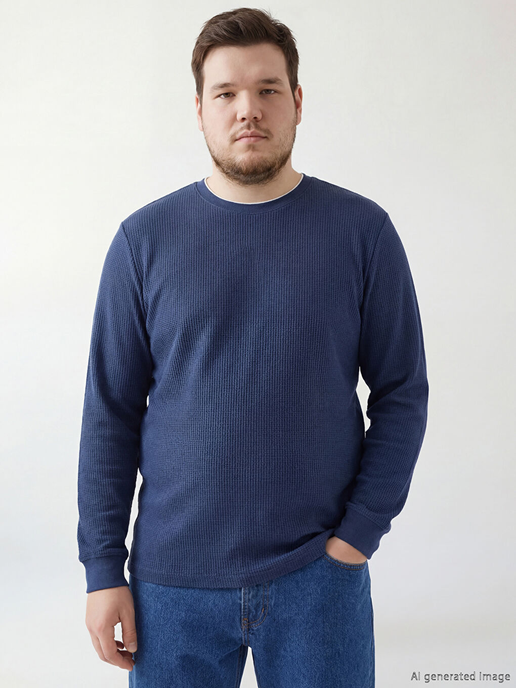 Lacivert Bisiklet Yaka Uzun Kollu Erkek Tişört-1