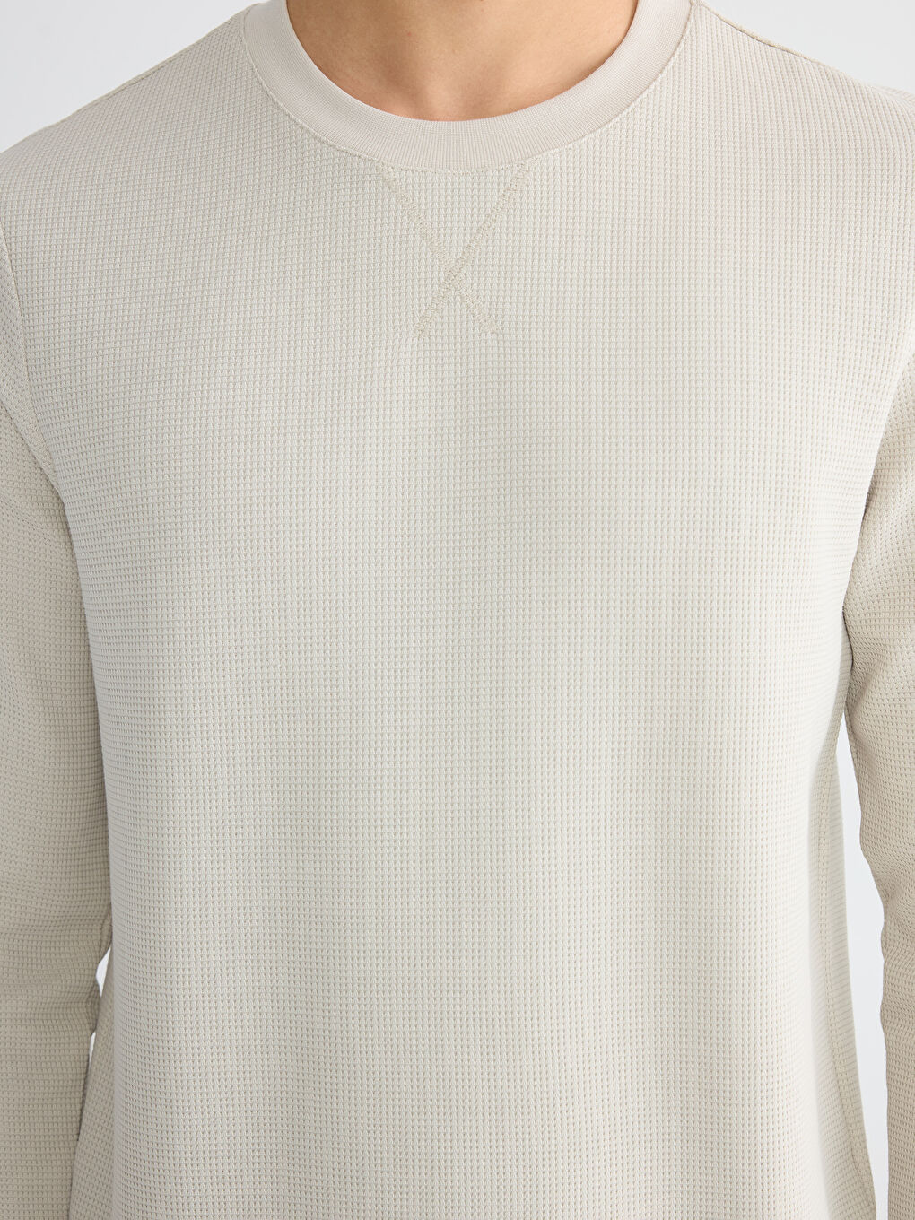 Bej Bisiklet Yaka Erkek Sweatshirt-2