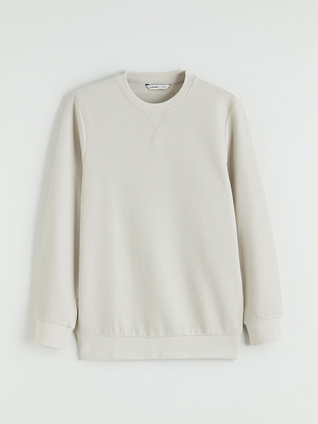 Bej Bisiklet Yaka Erkek Sweatshirt-4