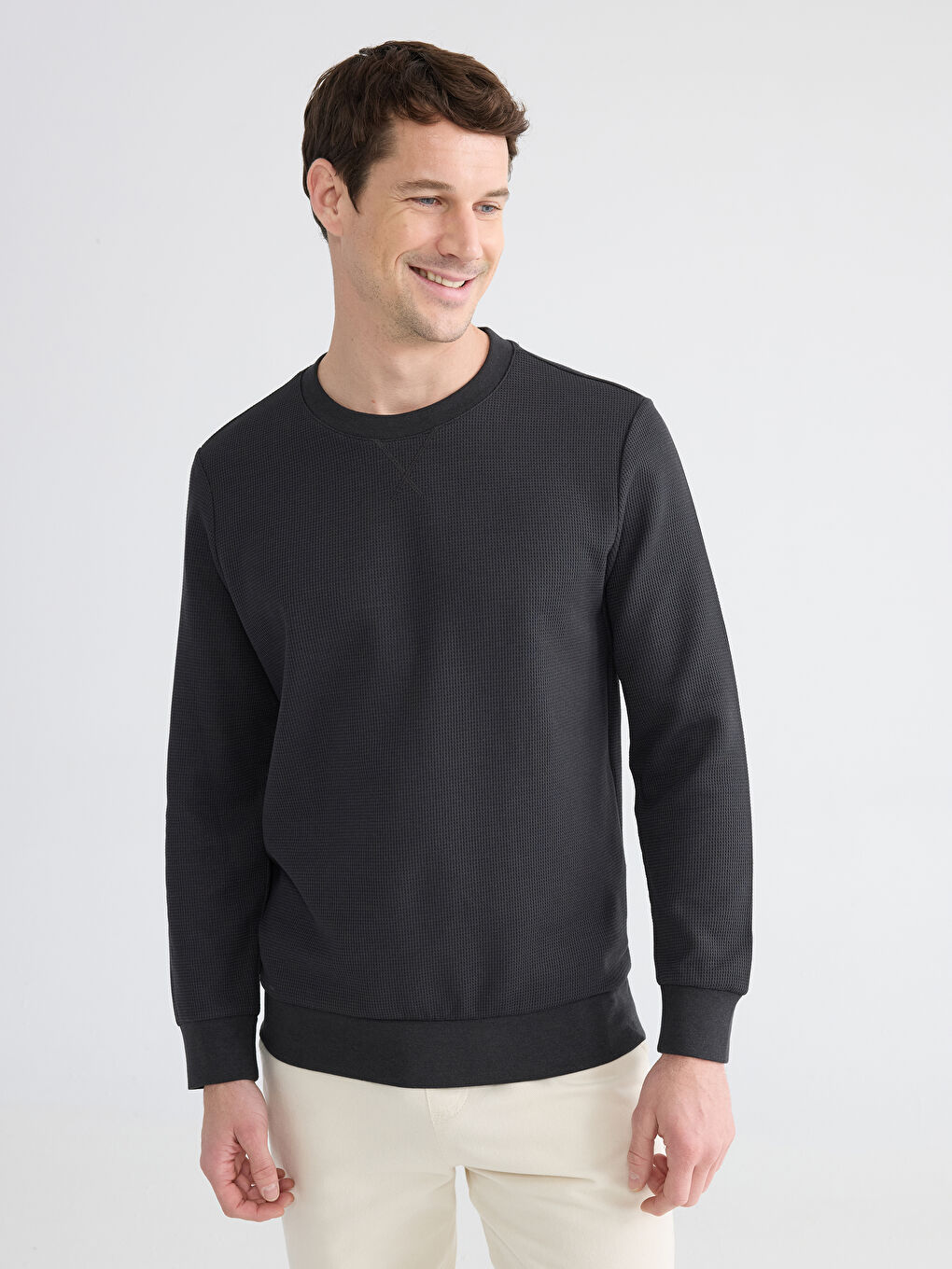 Antrasit Bisiklet Yaka Erkek Sweatshirt