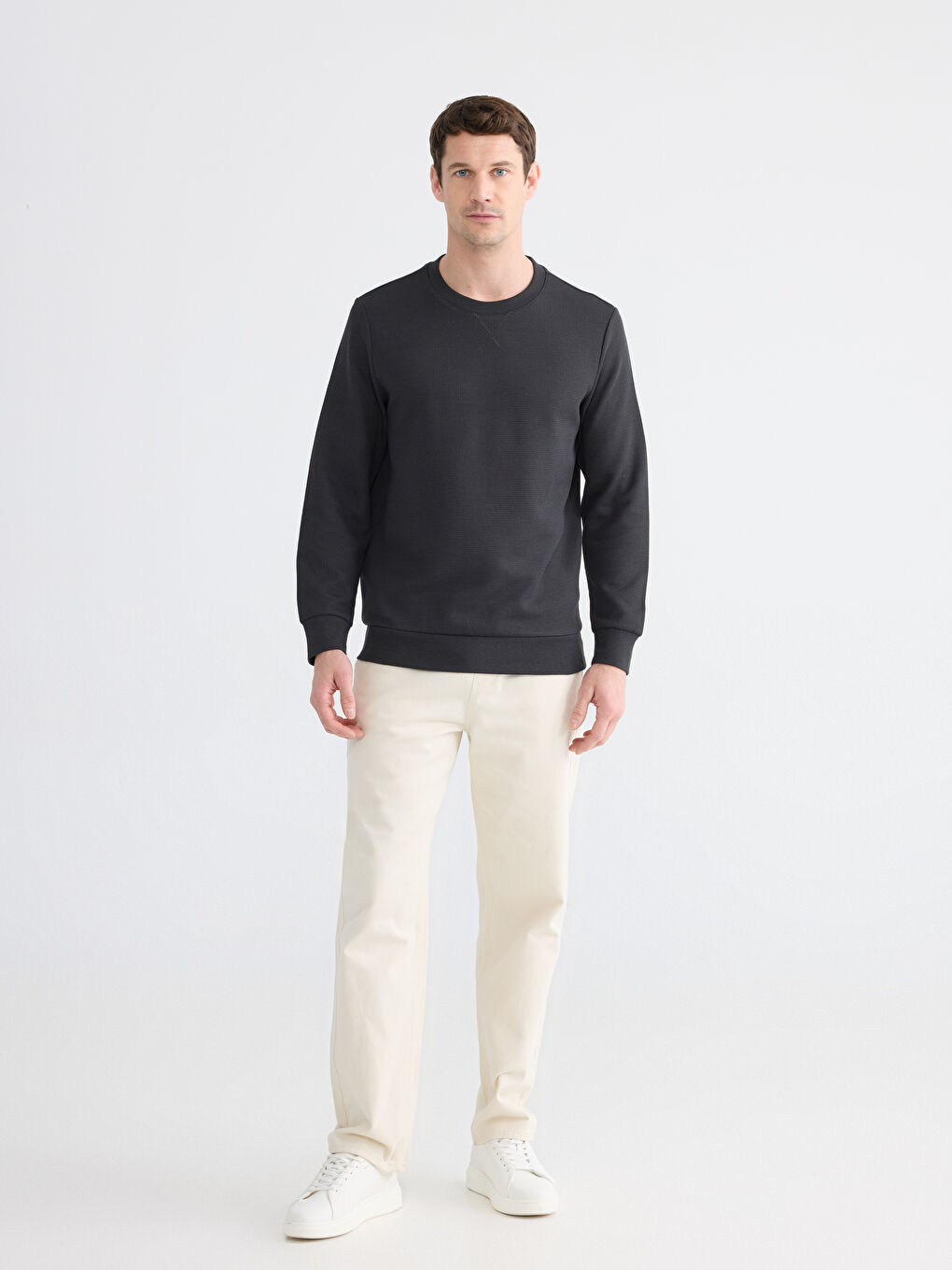 Antrasit Bisiklet Yaka Erkek Sweatshirt-1