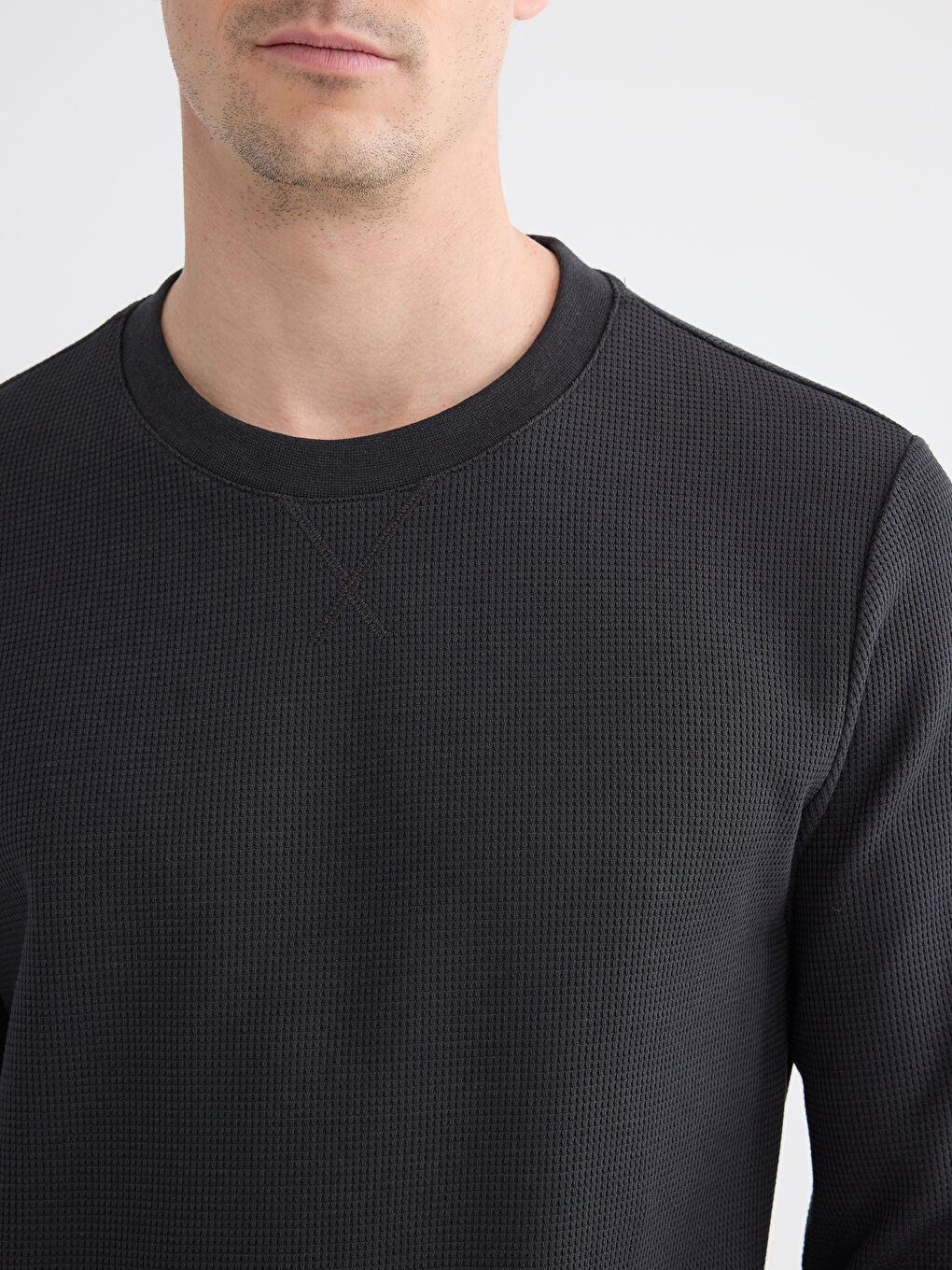 Antrasit Bisiklet Yaka Erkek Sweatshirt-2